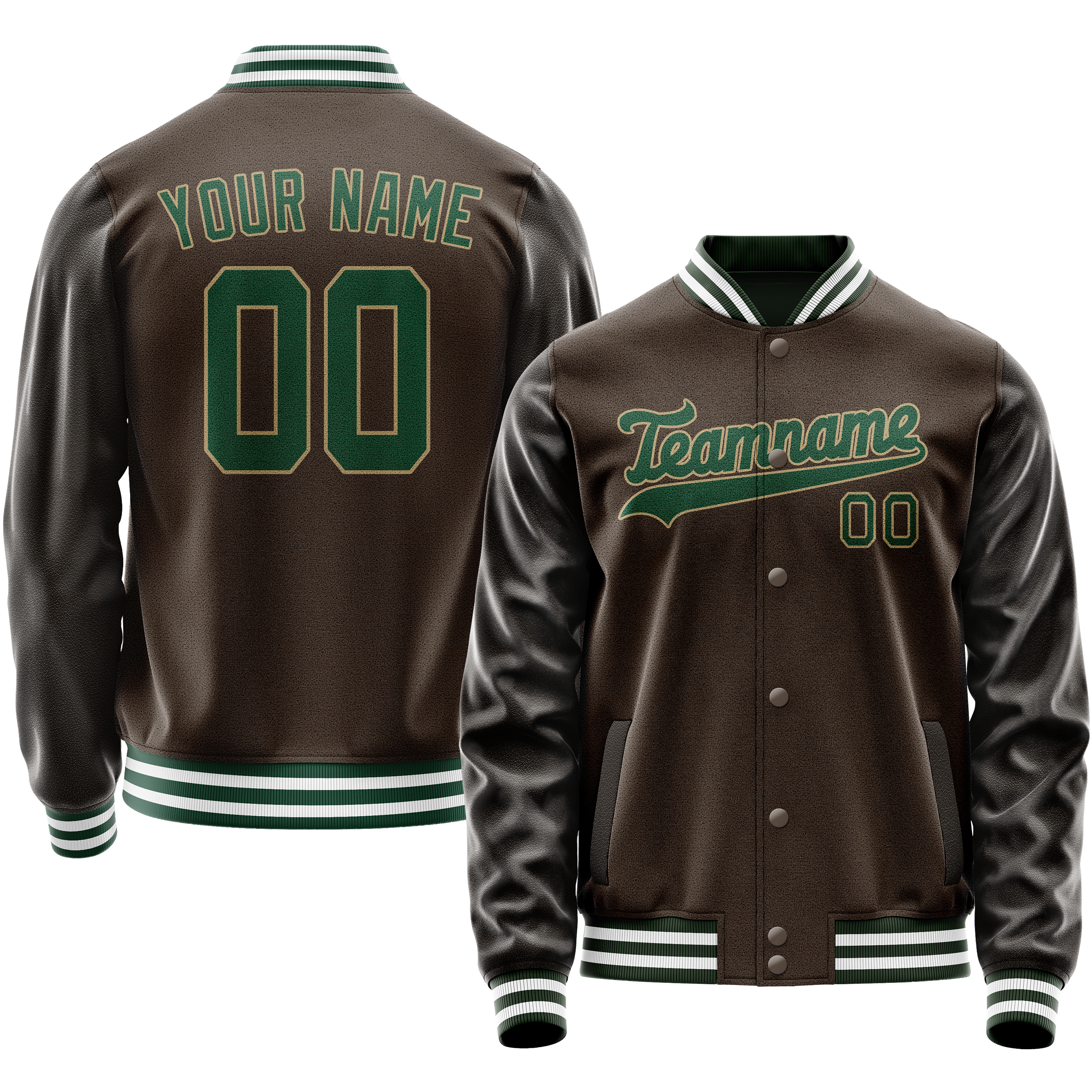Custom Brown Kelly-Green Solid Color Varsity Letterman Jacket JA02240617XF084
