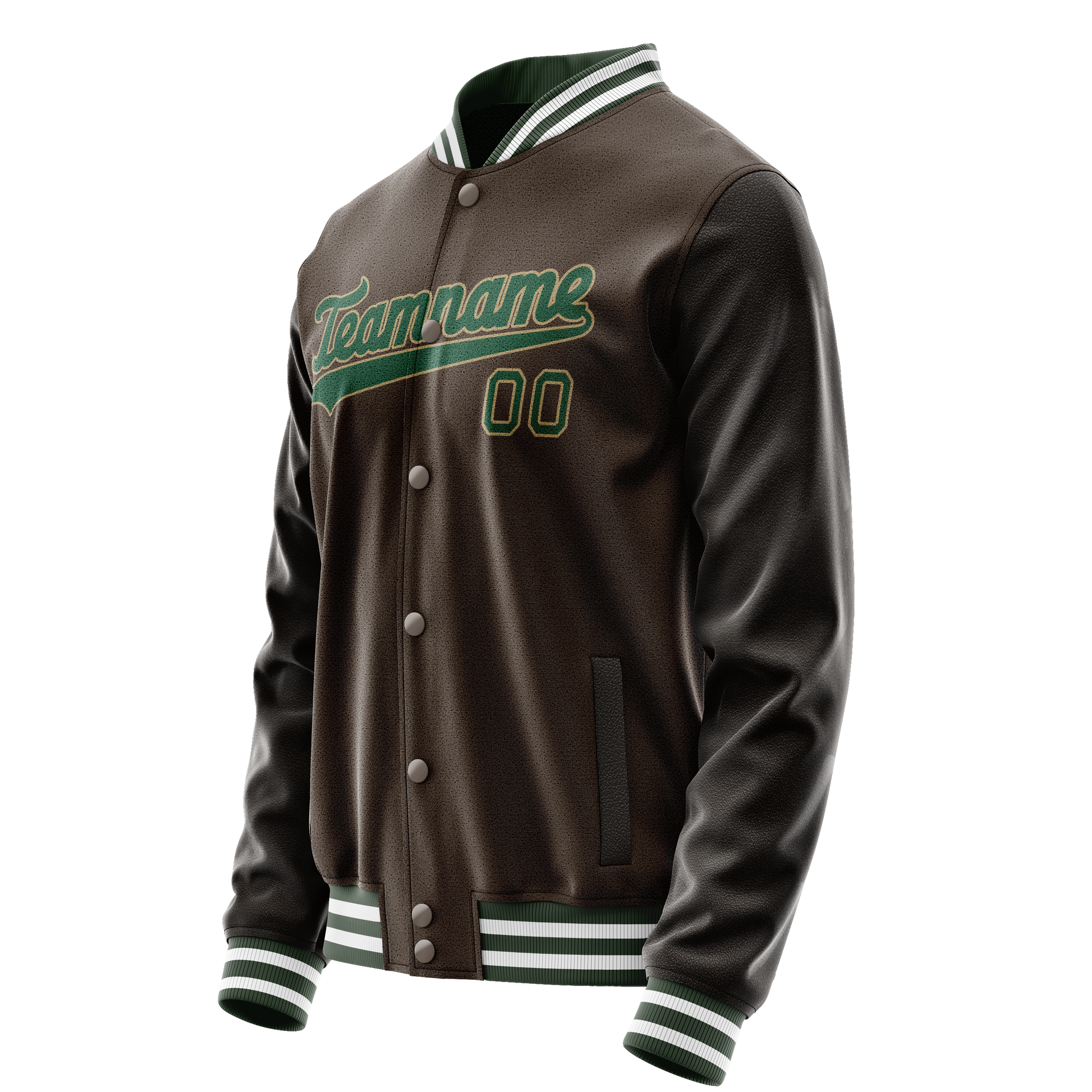 Custom Brown Kelly-Green Solid Color Varsity Letterman Jacket JA02240617XF084