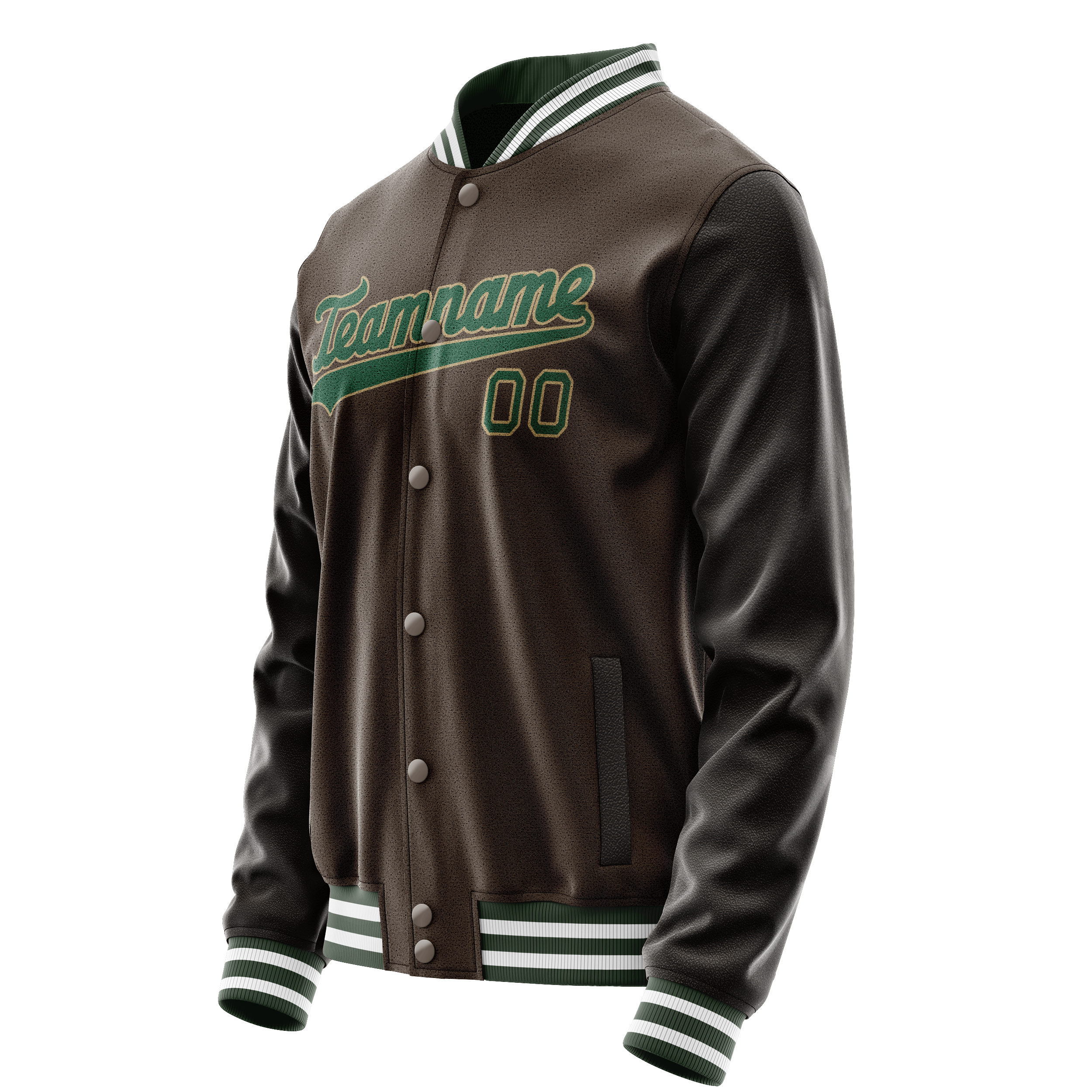 Custom Brown Kelly-Green Solid Color Varsity Letterman Jacket JA02240617XF084