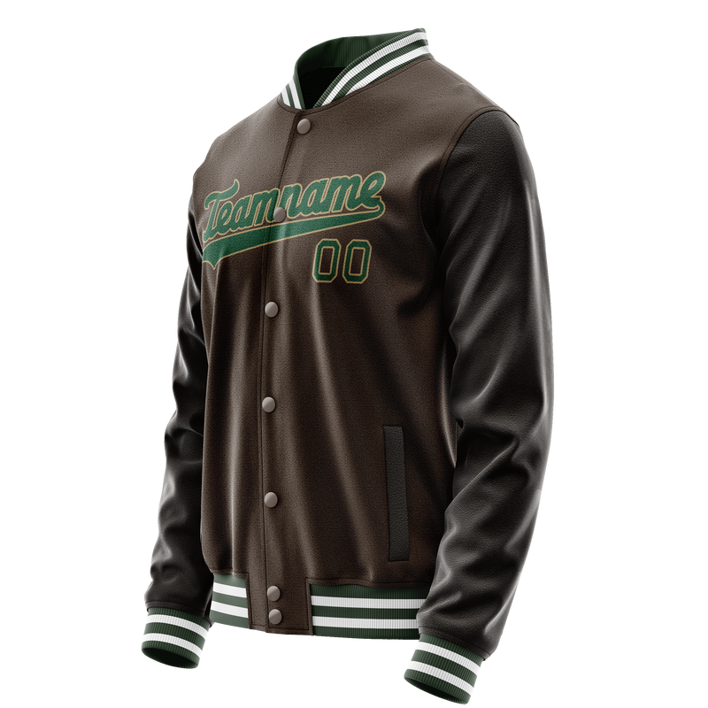 Custom Brown Kelly-Green Solid Color Varsity Letterman Jacket JA02240617XF084