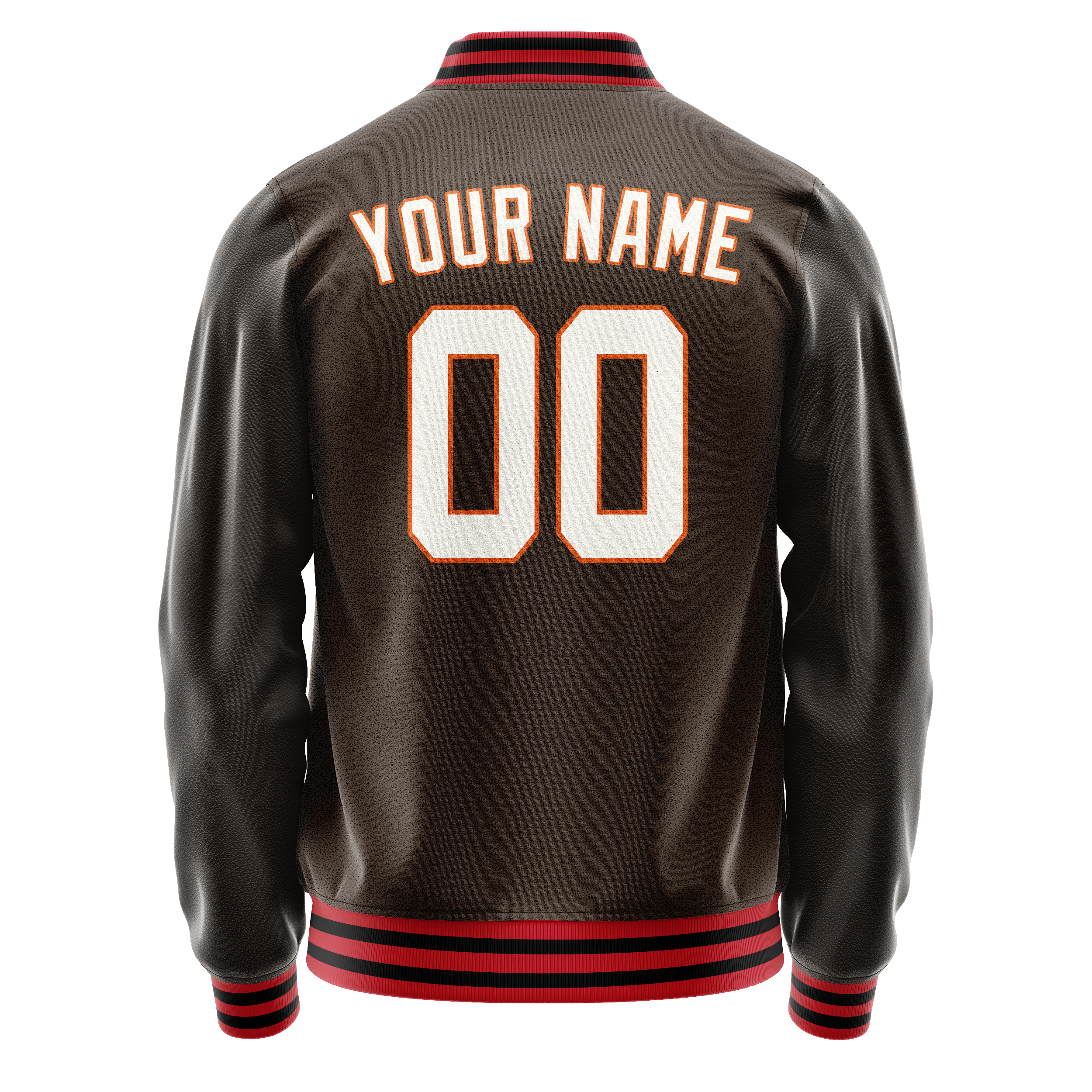 Custom Brown White Solid Color Varsity Letterman Jacket JA02240617XF067