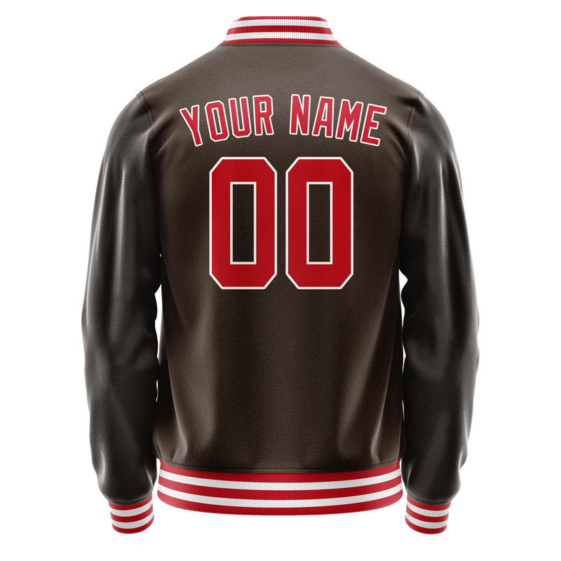 Custom Brown Orange Solid Color Varsity Letterman Jacket JA02240617XF083