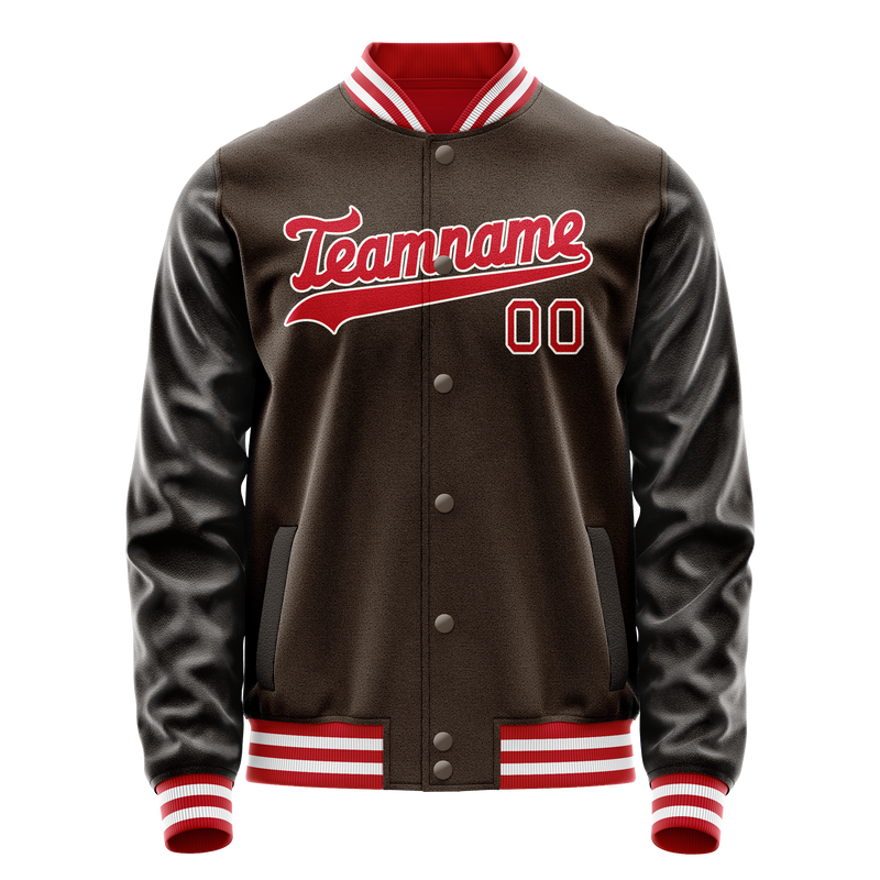 Custom Brown Orange Solid Color Varsity Letterman Jacket JA02240617XF083