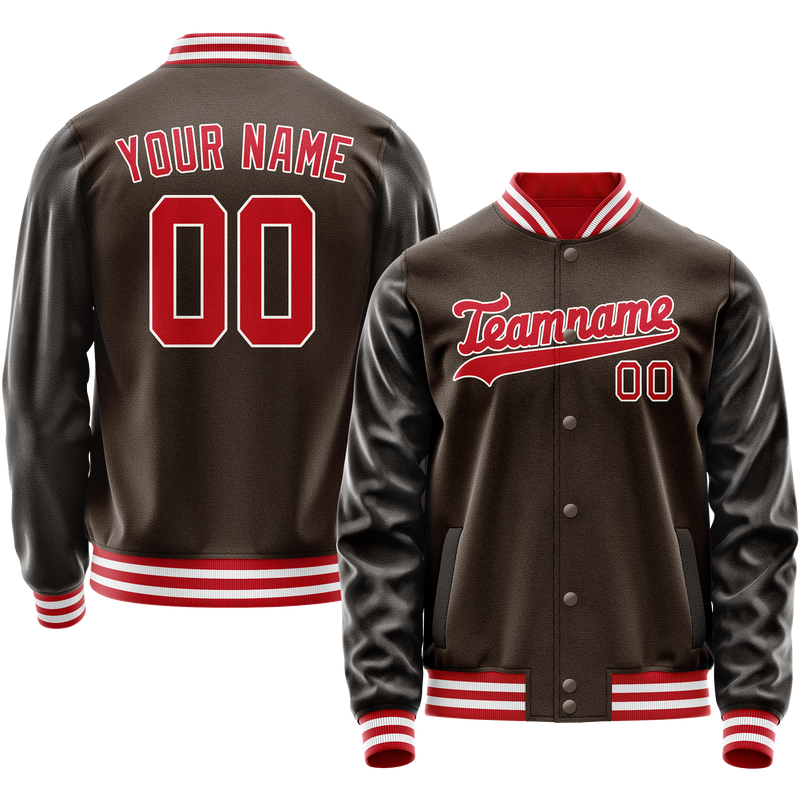 Custom Brown Orange Solid Color Varsity Letterman Jacket JA02240617XF083