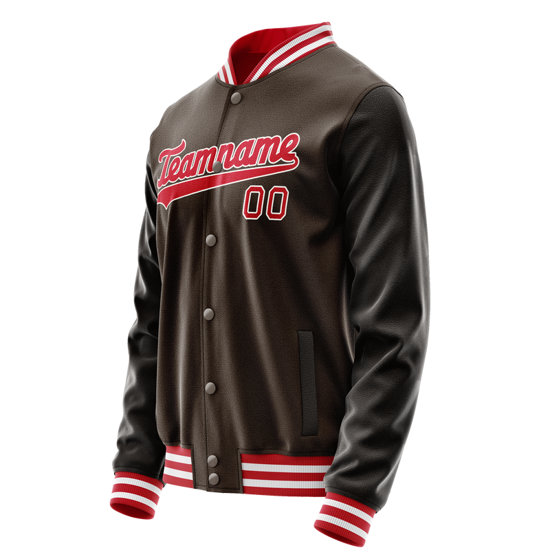 Custom Brown Orange Solid Color Varsity Letterman Jacket JA02240617XF083