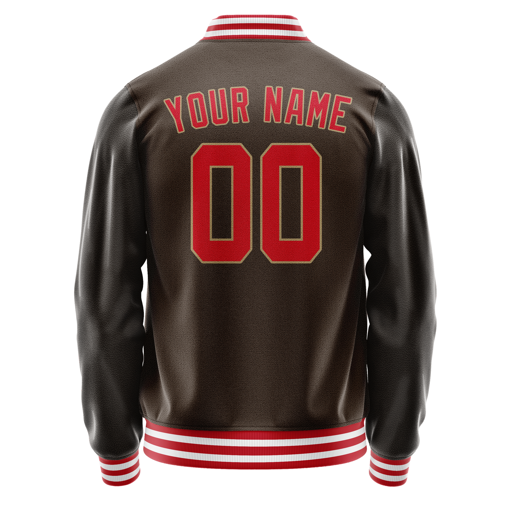 Custom Brown Red Solid Color Varsity Letterman Jacket JA02240617XF071