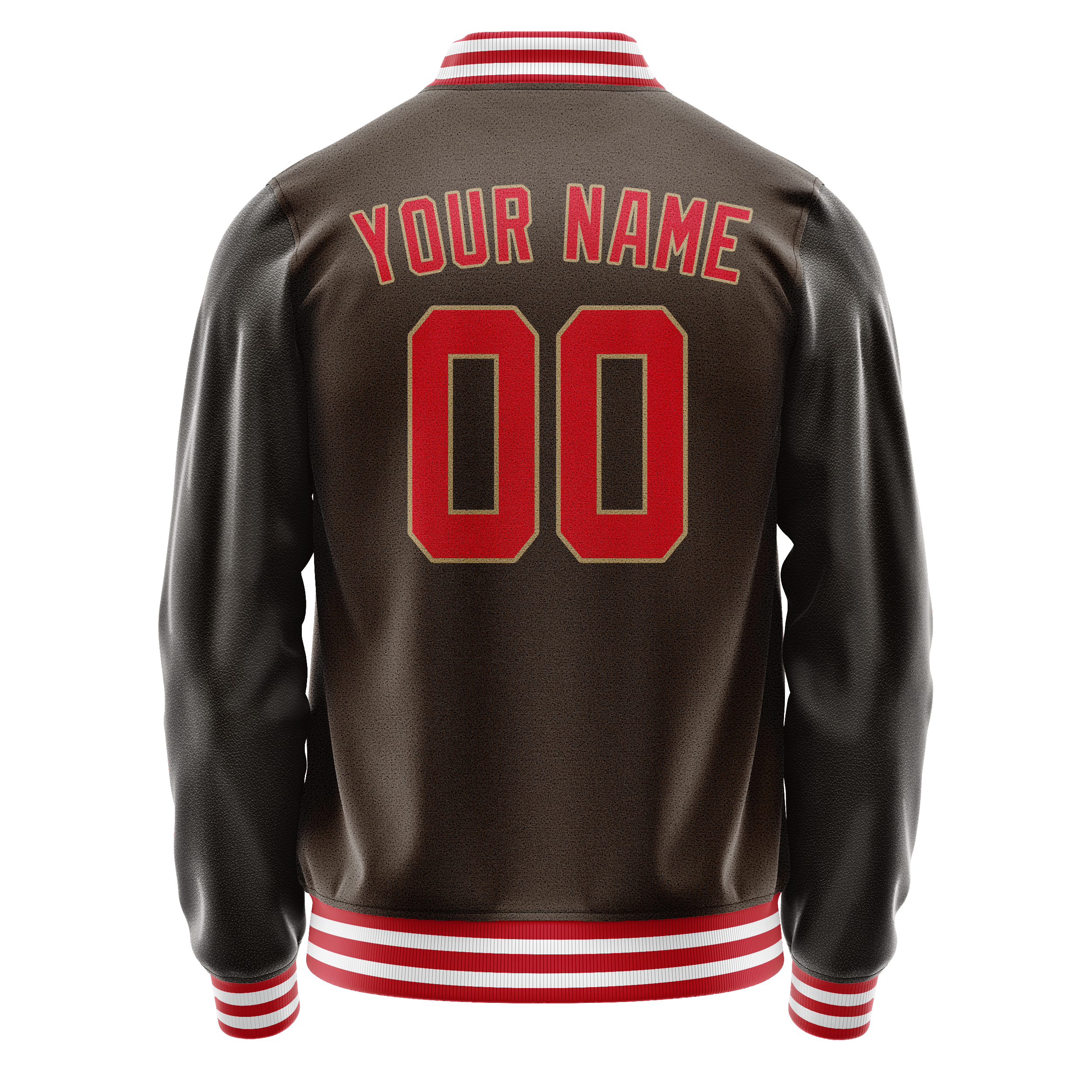 Custom Brown Red Solid Color Varsity Letterman Jacket JA02240617XF071