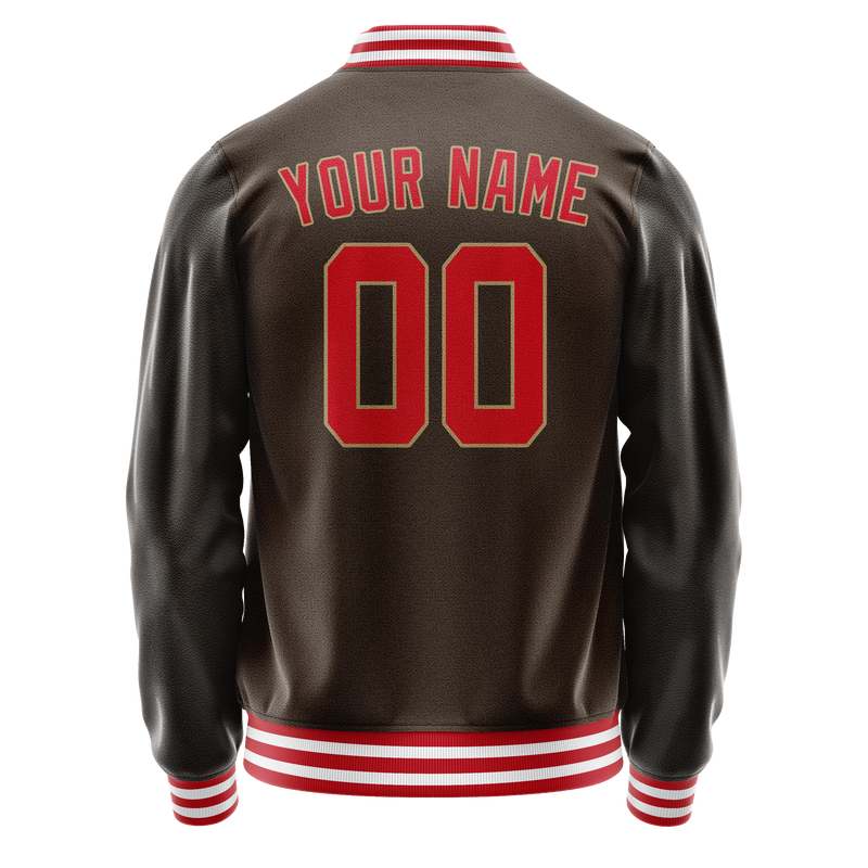 Custom Brown Red Solid Color Varsity Letterman Jacket JA02240617XF071