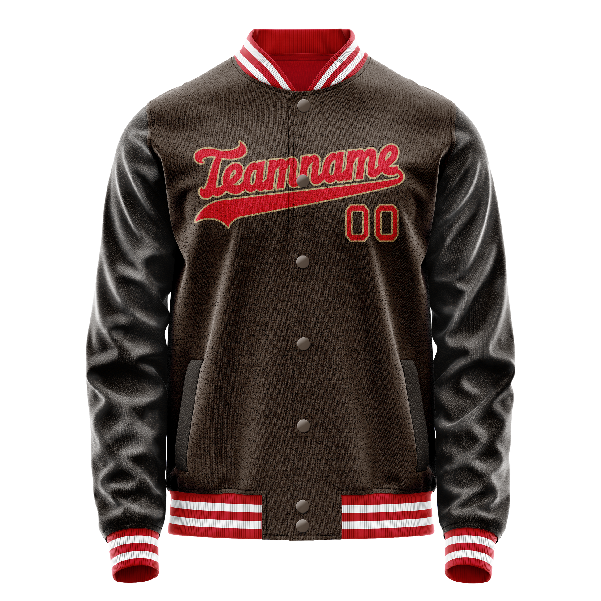 Custom Brown Red Solid Color Varsity Letterman Jacket JA02240617XF071