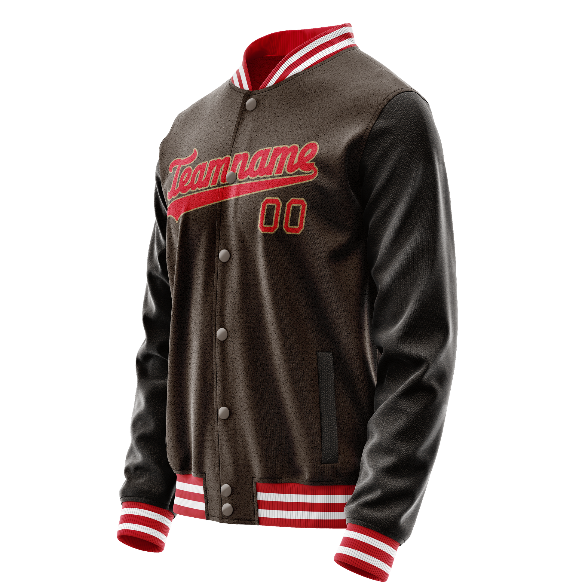 Custom Brown Red Solid Color Varsity Letterman Jacket JA02240617XF071