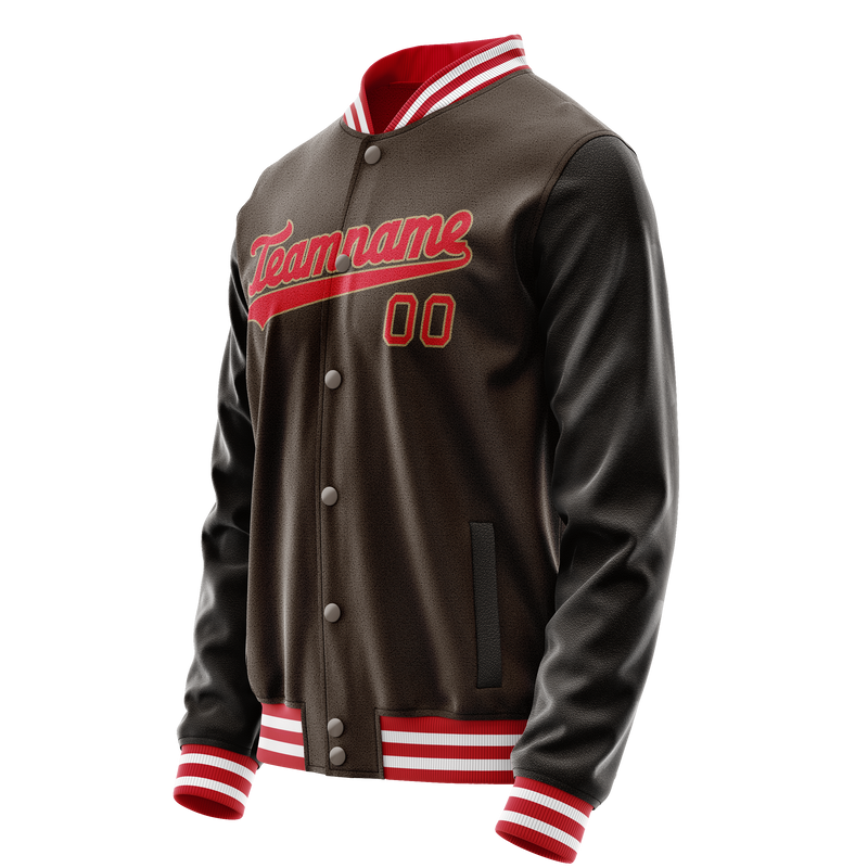 Custom Brown Red Solid Color Varsity Letterman Jacket JA02240617XF071