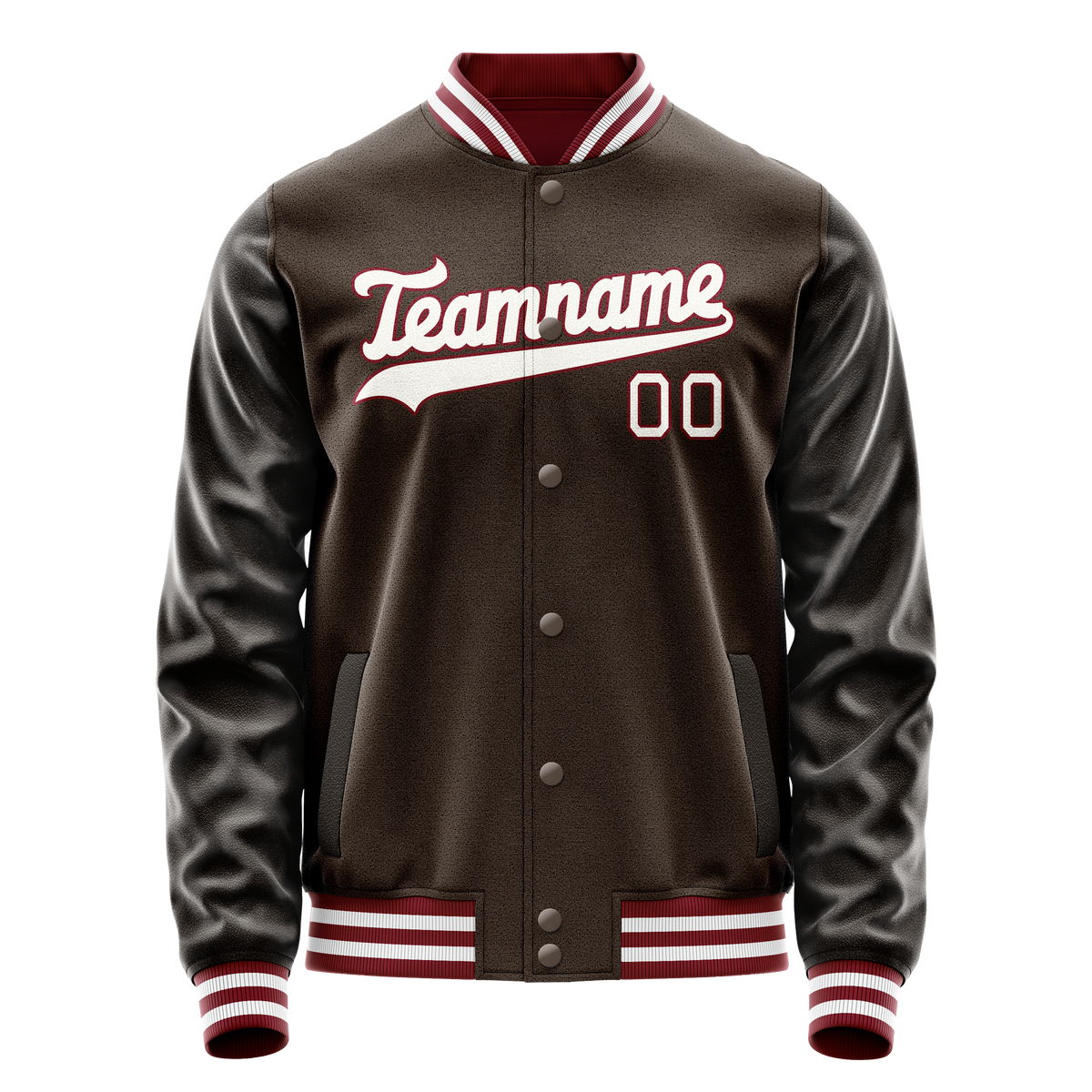Custom Brown White Solid Color Varsity Letterman Jacket JA02240617XF077