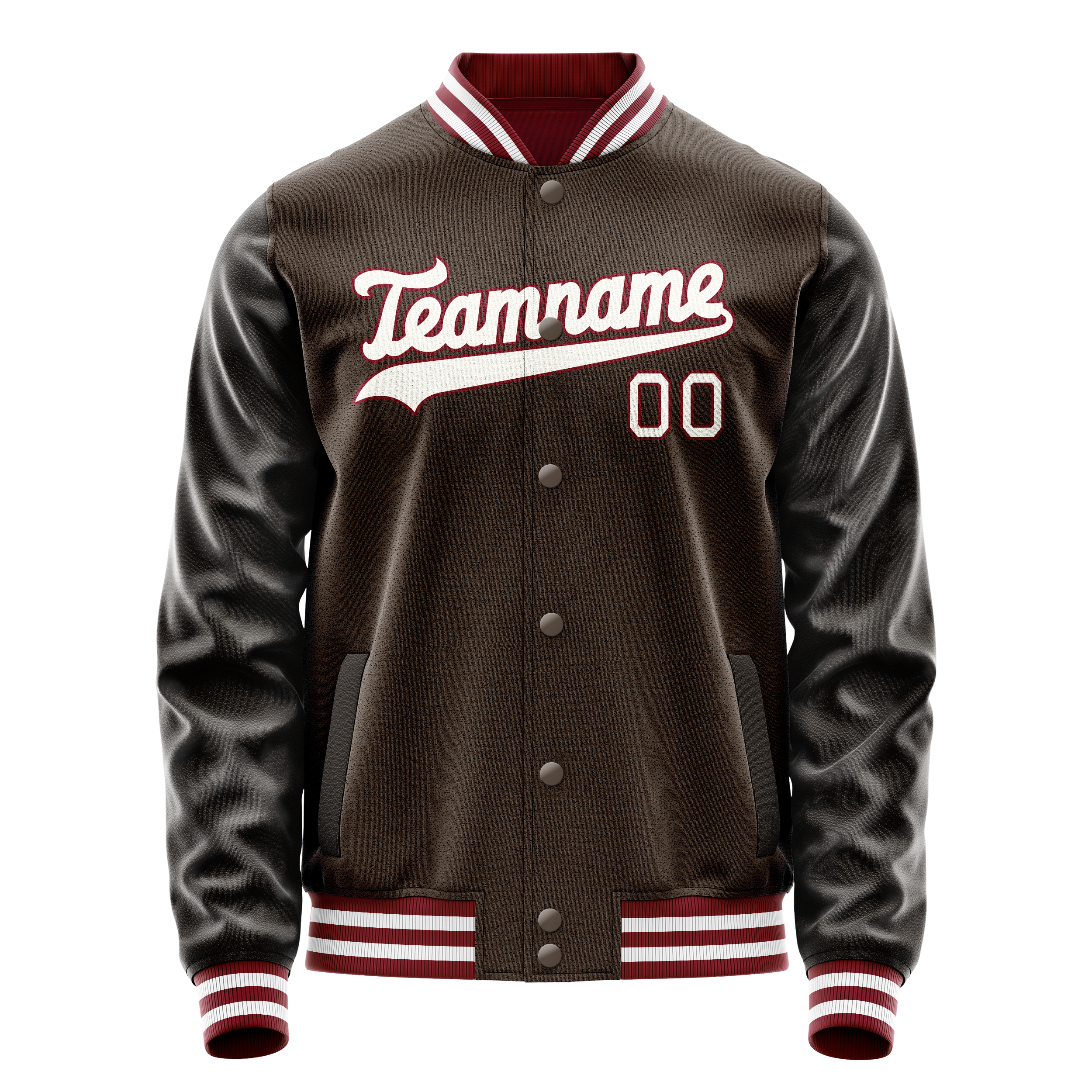 Custom Brown White Solid Color Varsity Letterman Jacket JA02240617XF077