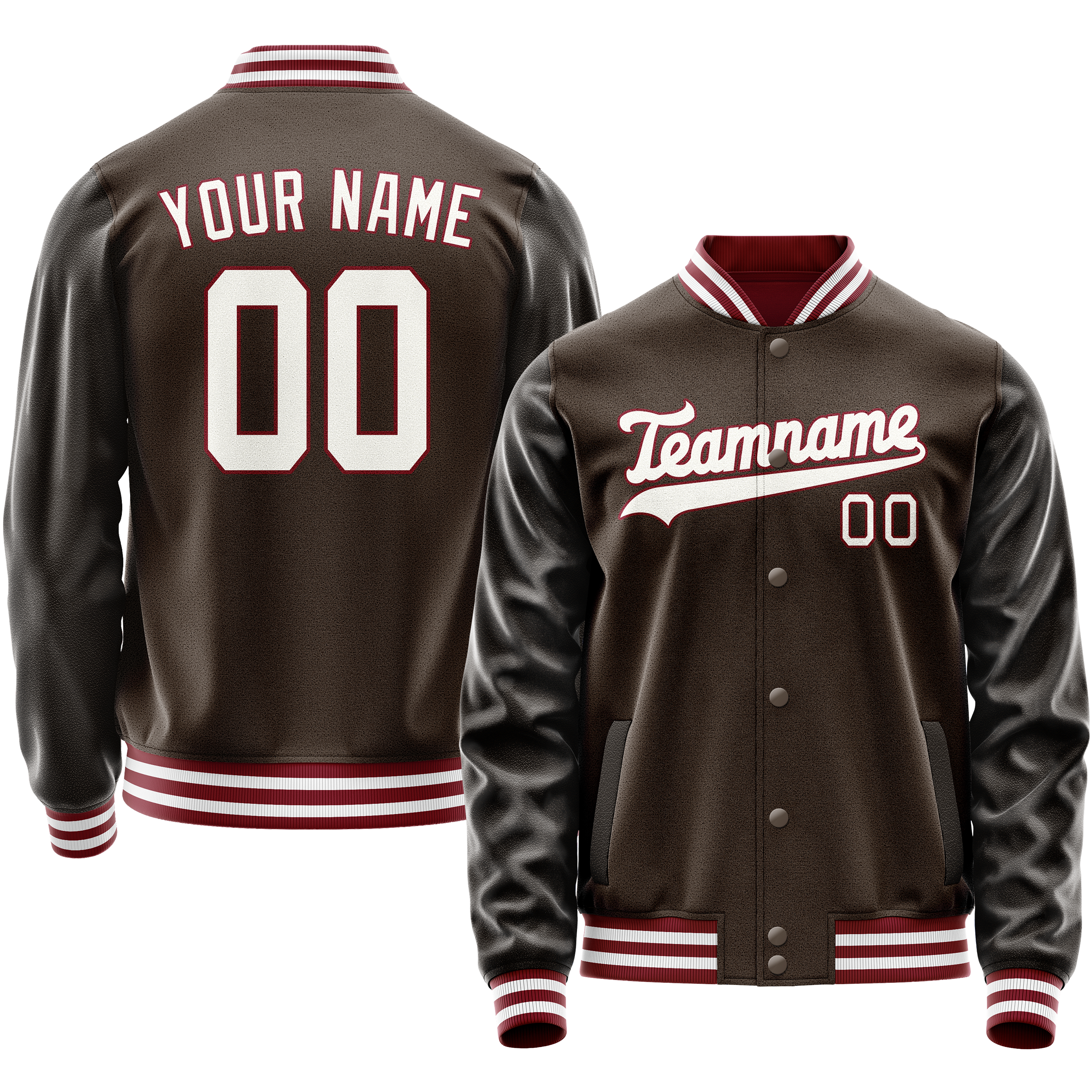 Custom Brown White Solid Color Varsity Letterman Jacket JA02240617XF077