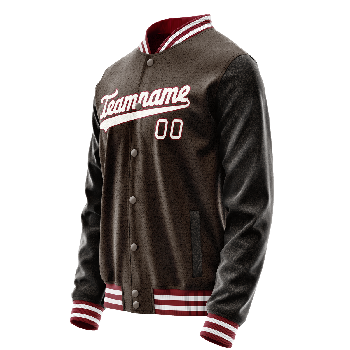 Custom Brown White Solid Color Varsity Letterman Jacket JA02240617XF077