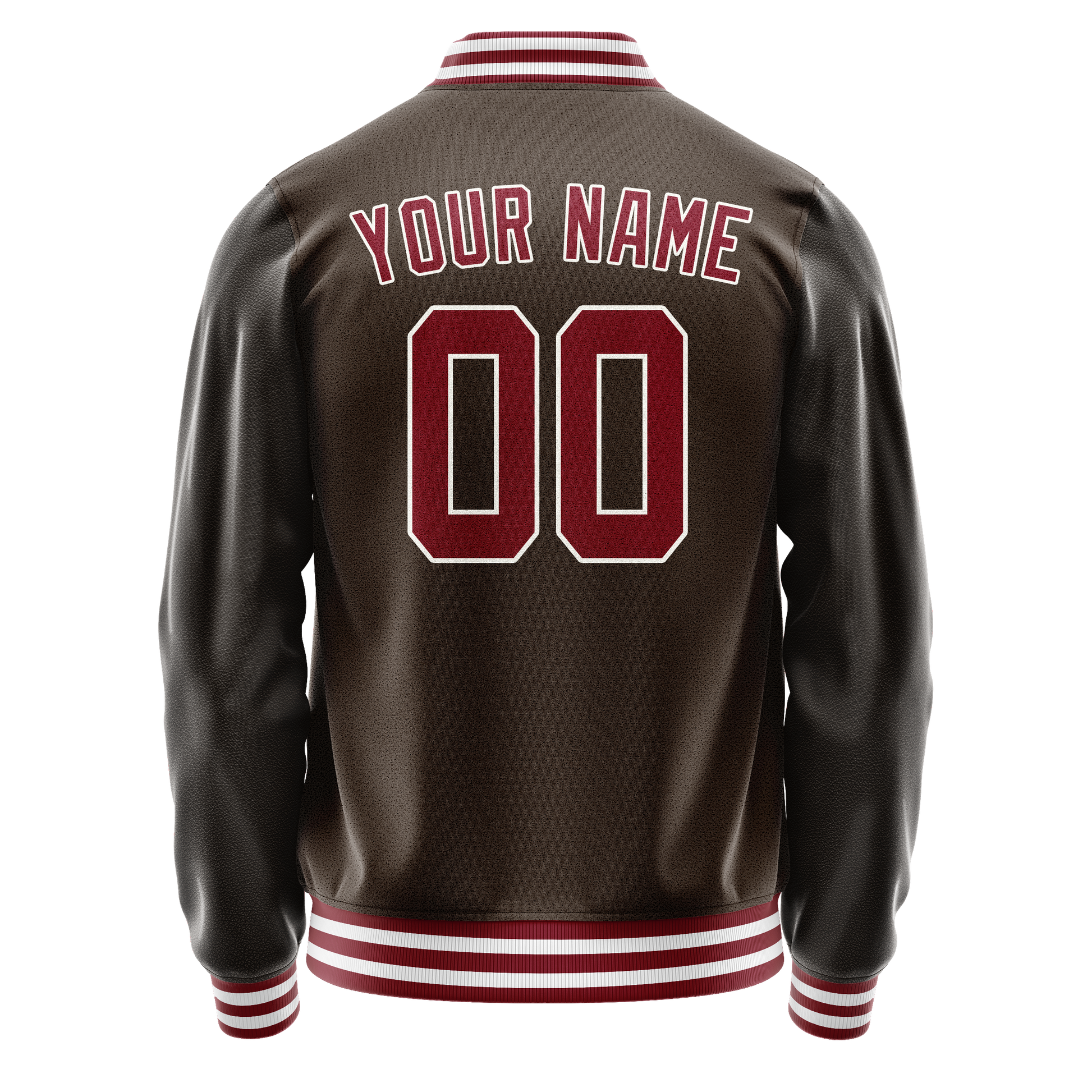 Custom Brown Red Solid Color Varsity Letterman Jacket JA02240617XF081