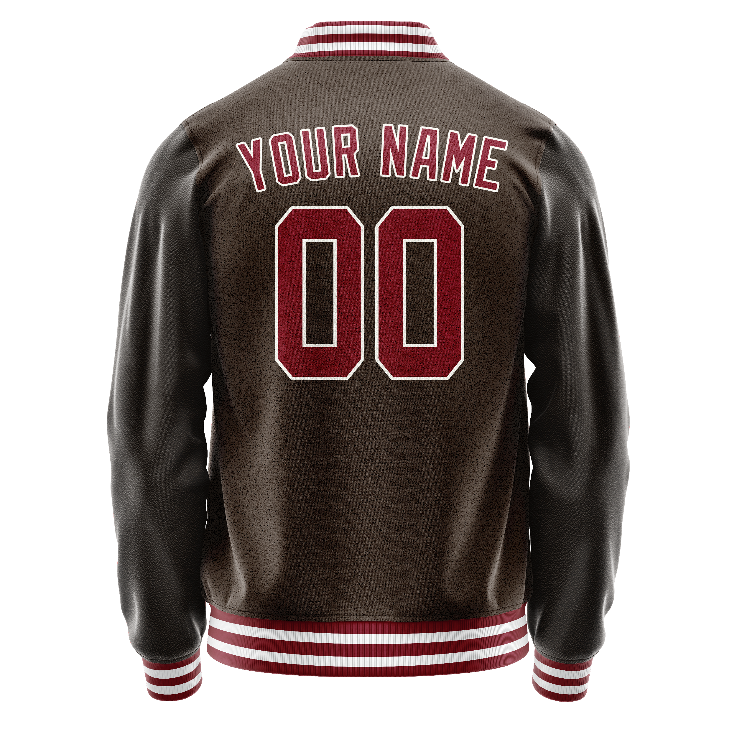 Custom Brown Red Solid Color Varsity Letterman Jacket JA02240617XF081