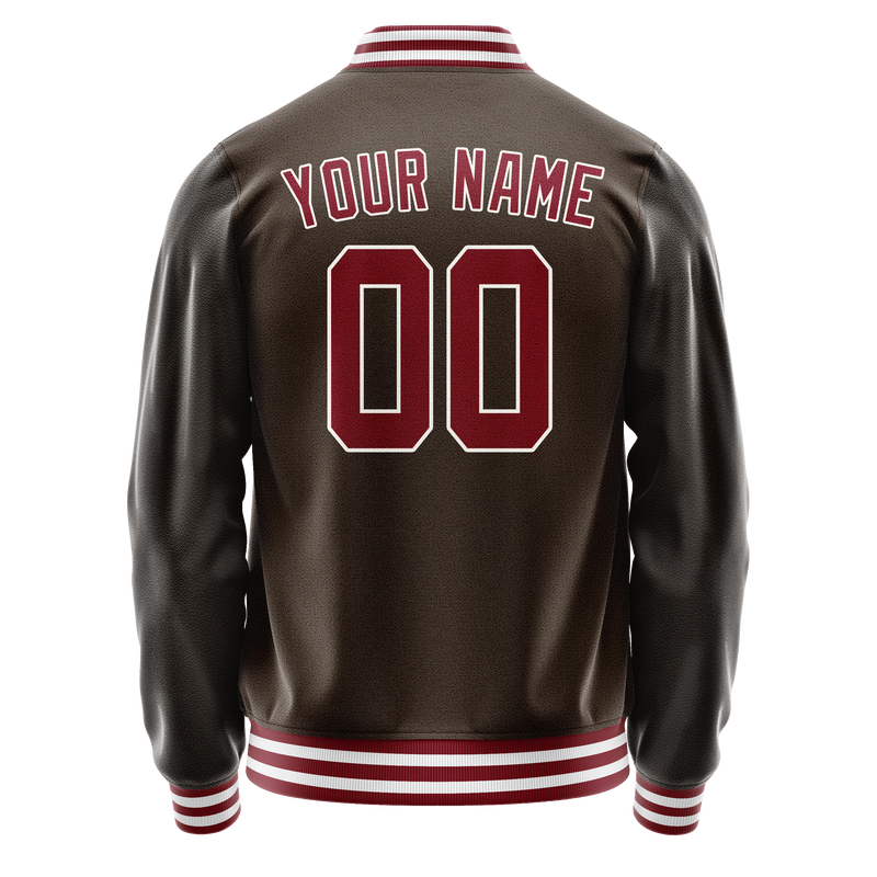 Custom Brown Red Solid Color Varsity Letterman Jacket JA02240617XF081