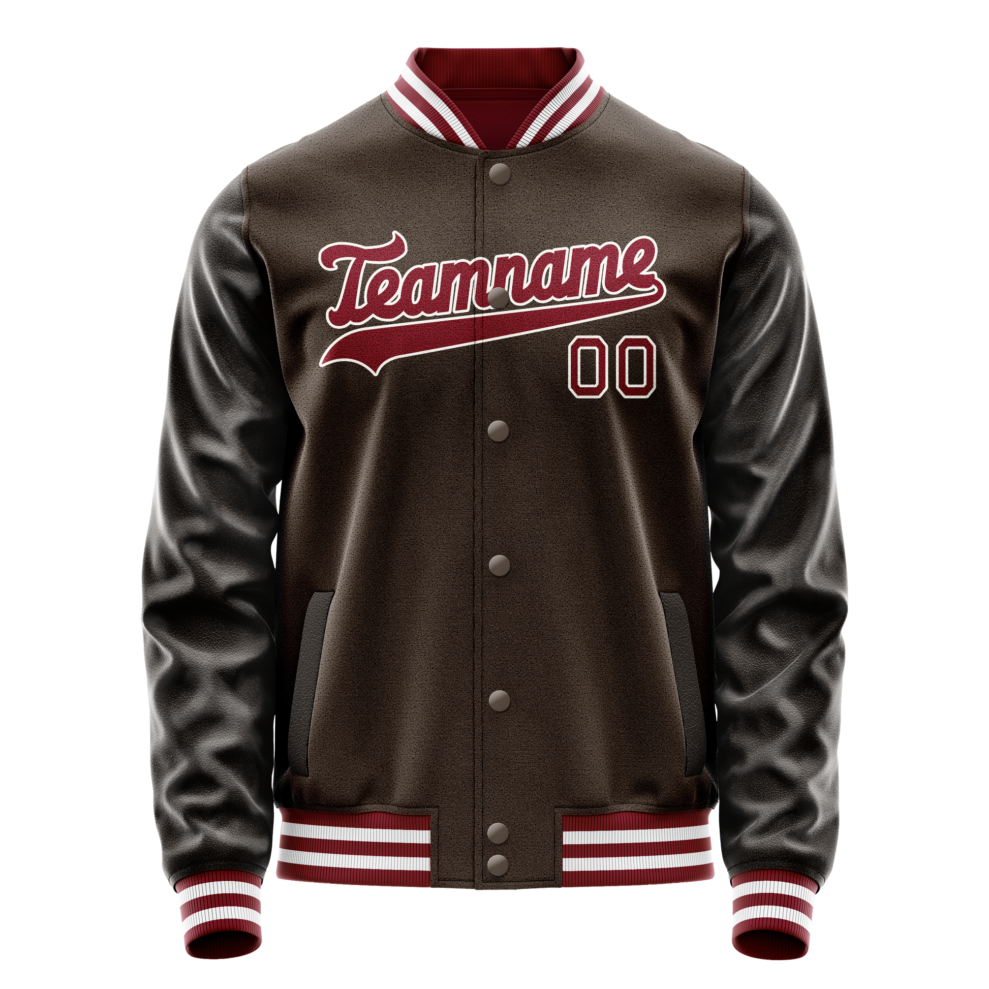 Custom Brown Red Solid Color Varsity Letterman Jacket JA02240617XF081