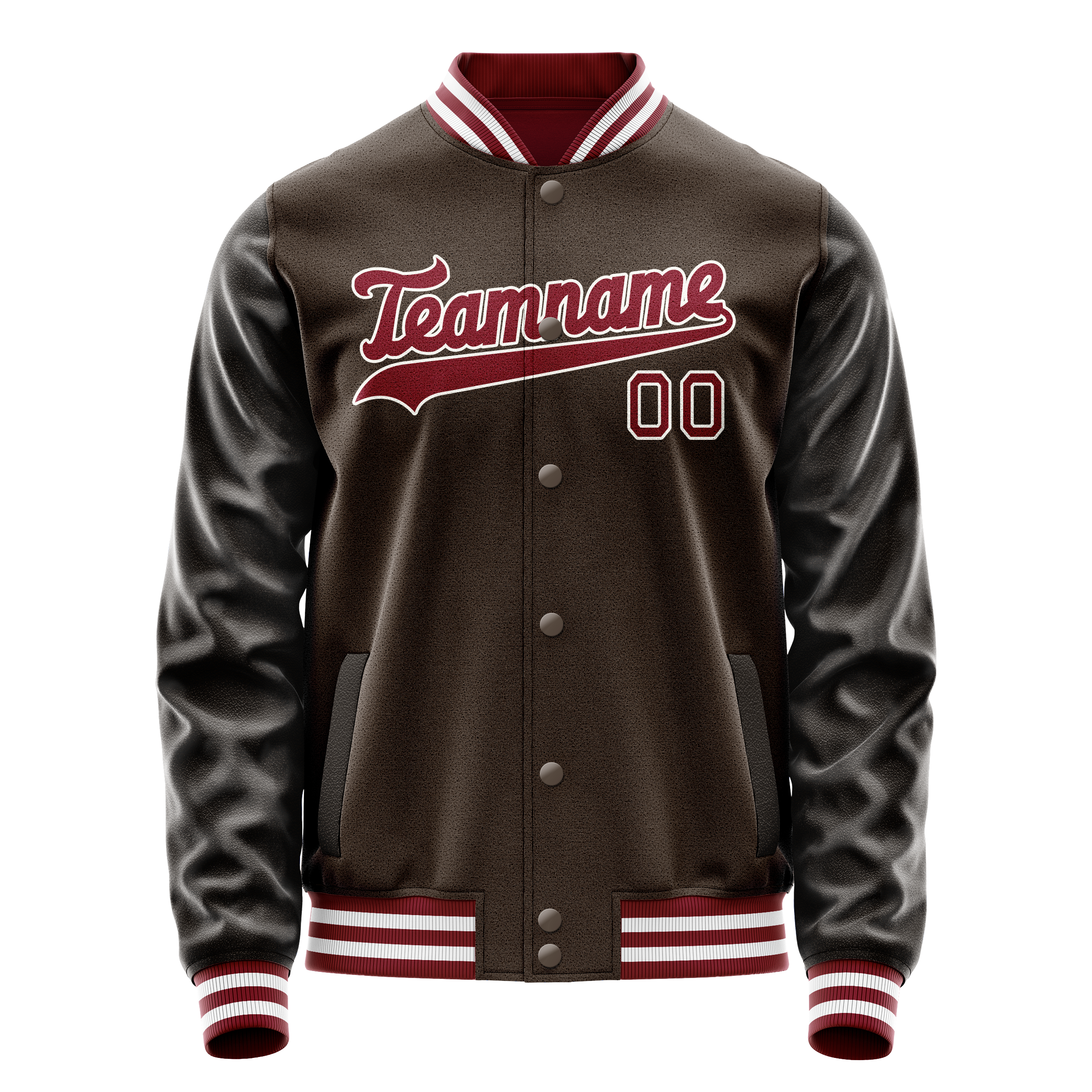 Custom Brown Red Solid Color Varsity Letterman Jacket JA02240617XF081