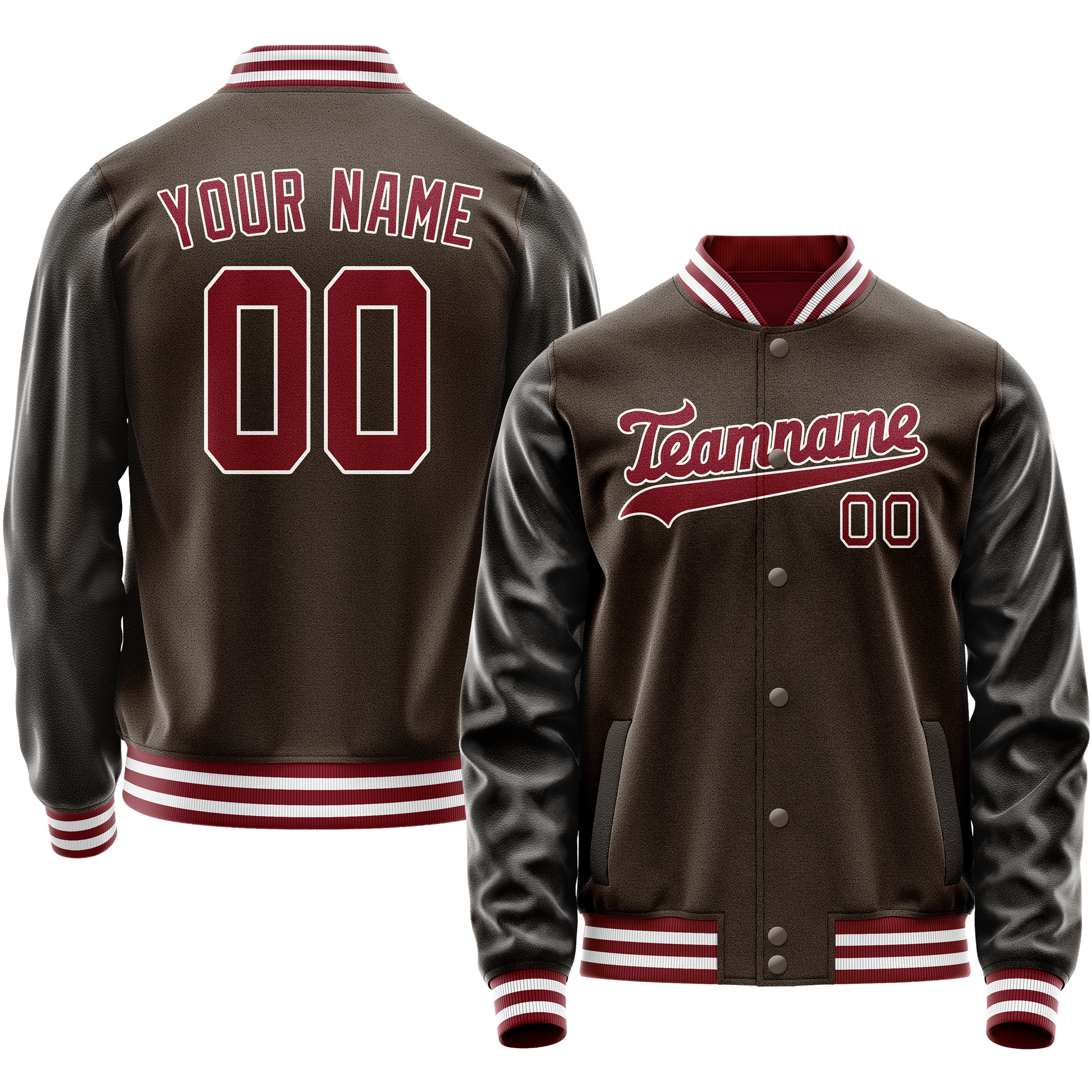 Custom Brown Red Solid Color Varsity Letterman Jacket JA02240617XF081
