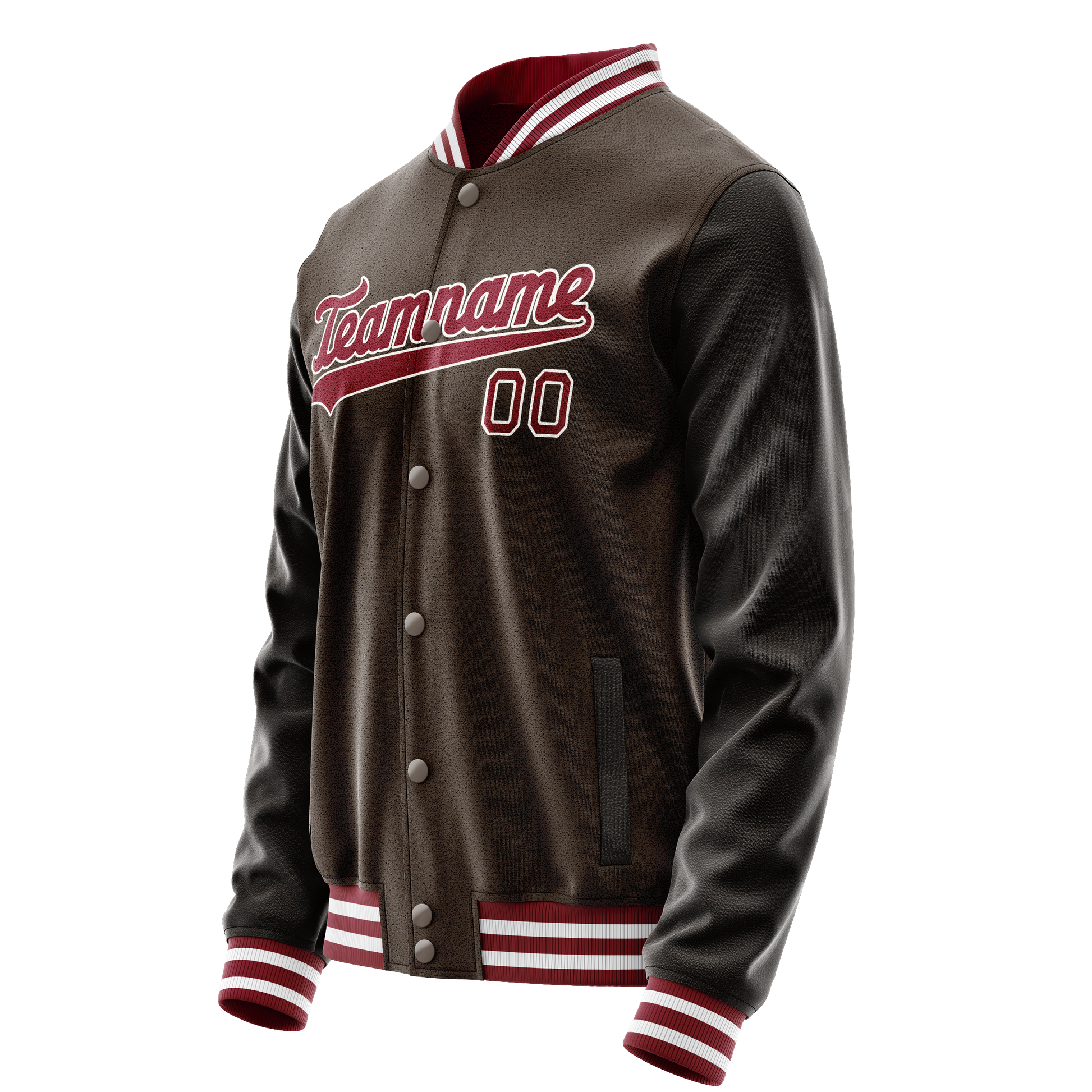 Custom Brown Red Solid Color Varsity Letterman Jacket JA02240617XF081