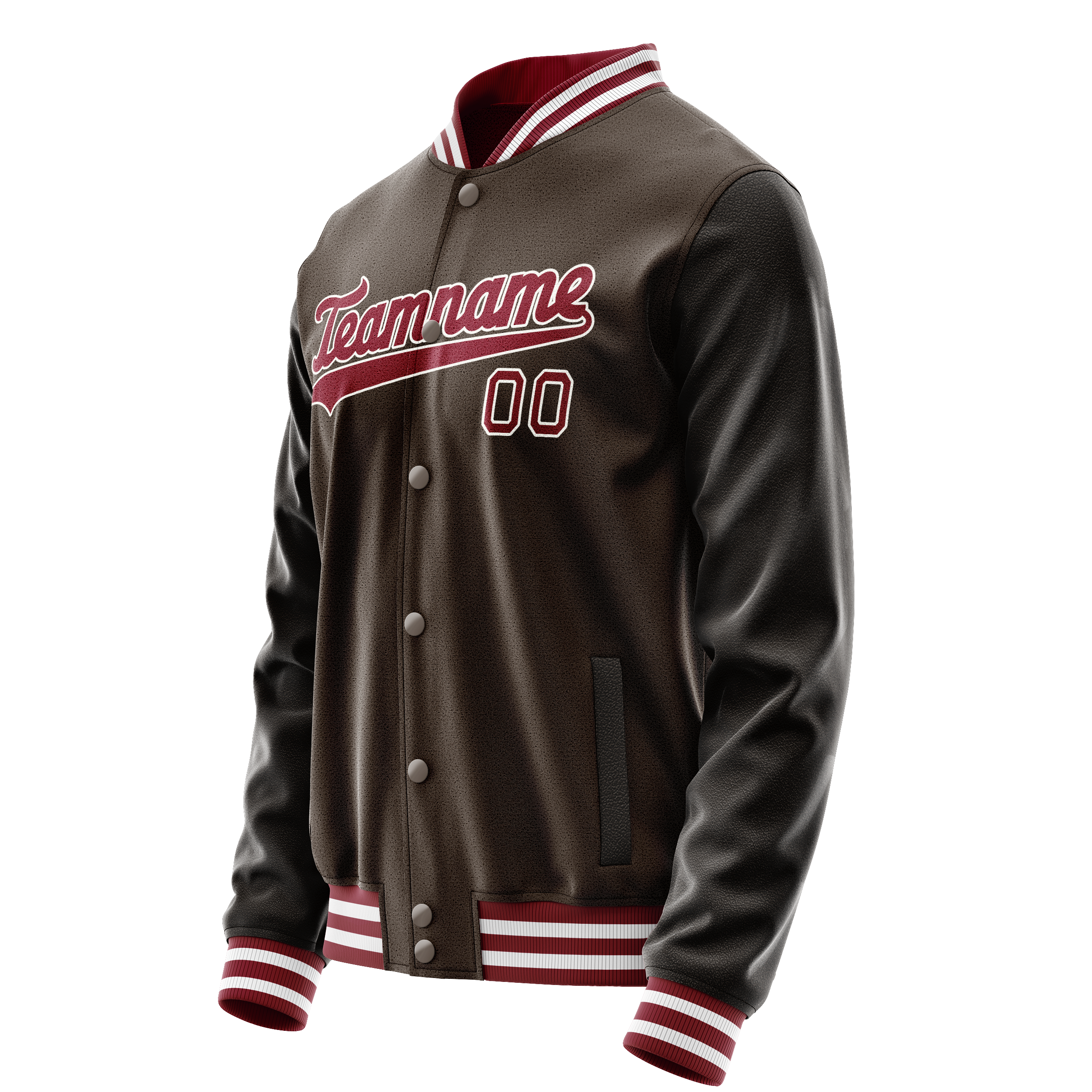 Custom Brown Red Solid Color Varsity Letterman Jacket JA02240617XF081