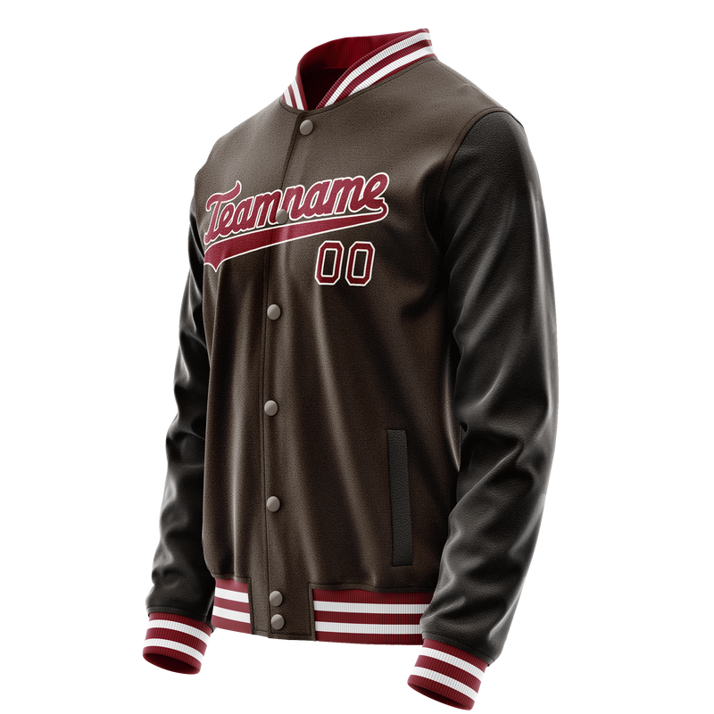 Custom Brown Red Solid Color Varsity Letterman Jacket JA02240617XF081