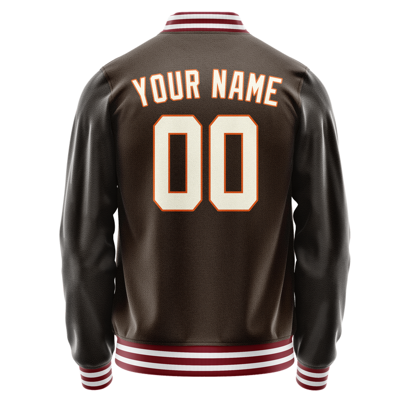 Custom Brown Gray Solid Color Varsity Letterman Jacket JA02240617XF068