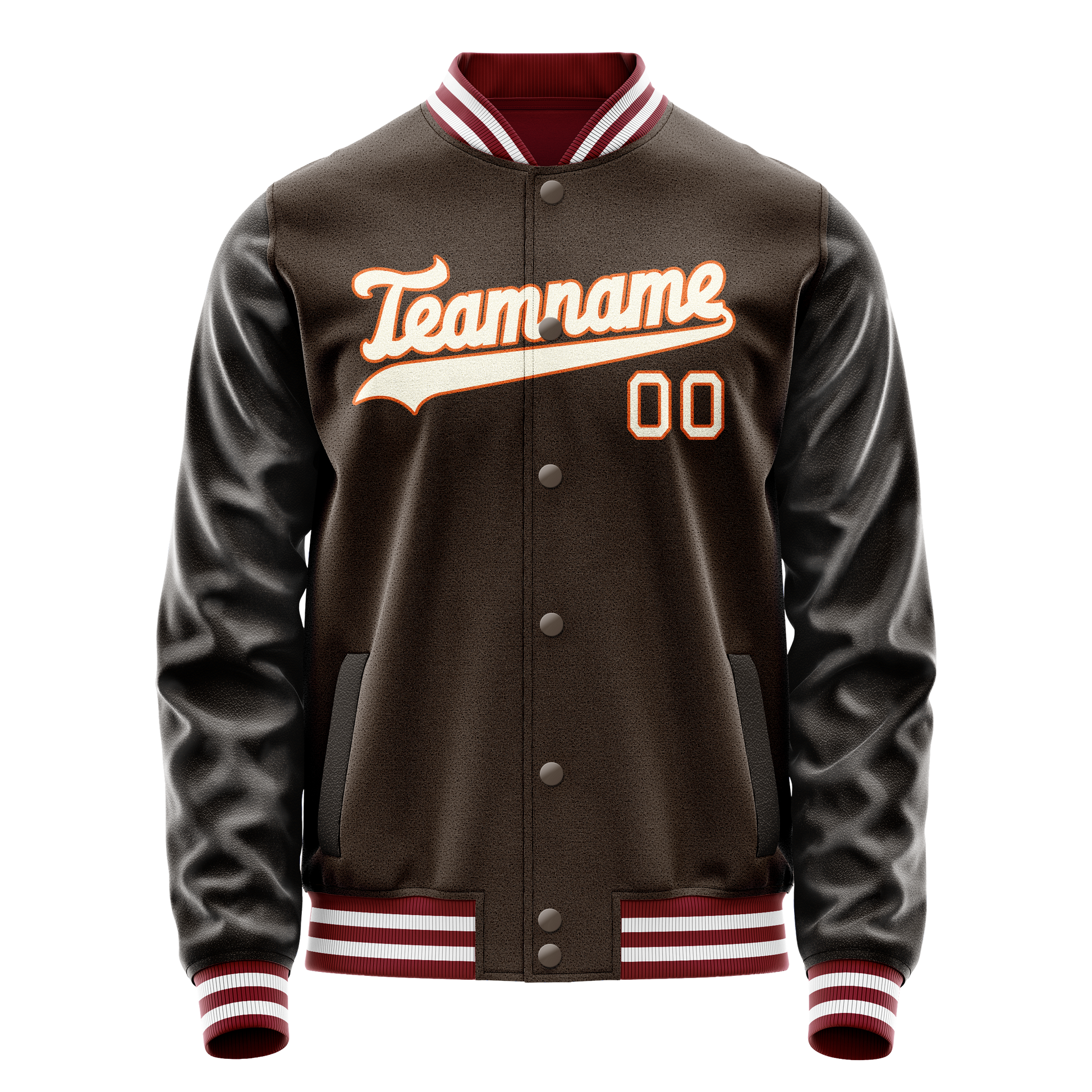 Custom Brown Gray Solid Color Varsity Letterman Jacket JA02240617XF068