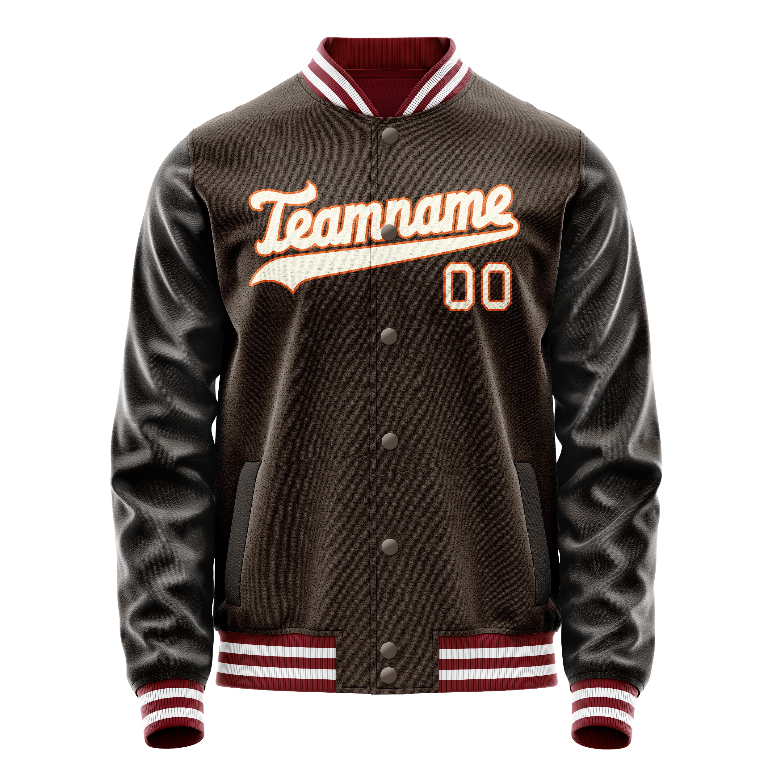 Custom Brown Gray Solid Color Varsity Letterman Jacket JA02240617XF068