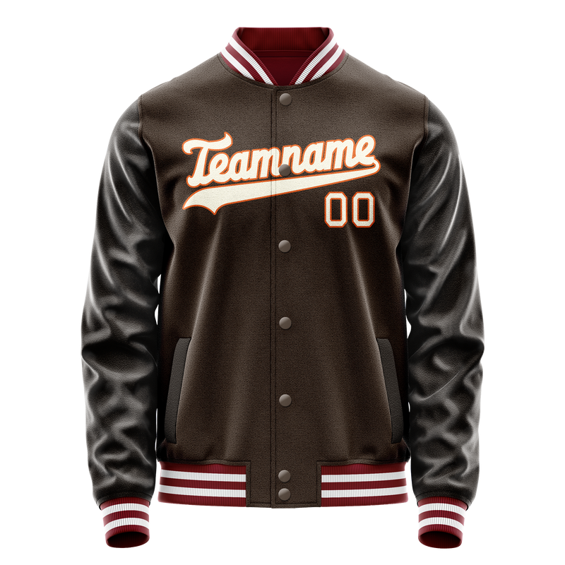 Custom Brown Gray Solid Color Varsity Letterman Jacket JA02240617XF068