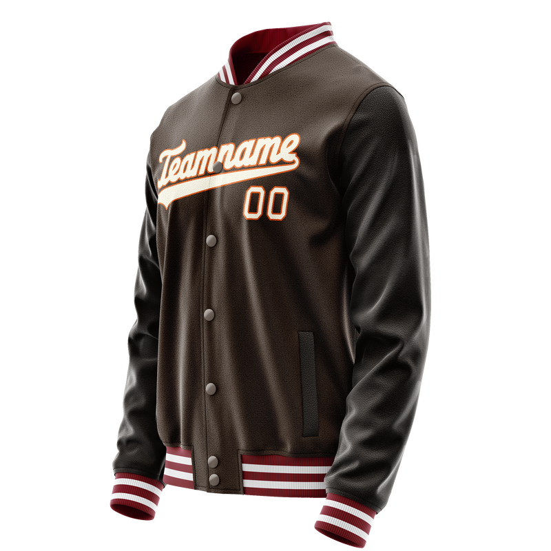Custom Brown Gray Solid Color Varsity Letterman Jacket JA02240617XF068