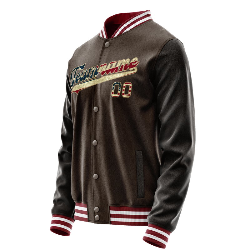 Custom Brown Cream Vintage Usa Flag Varsity Letterman Jacket JA02240617XF078