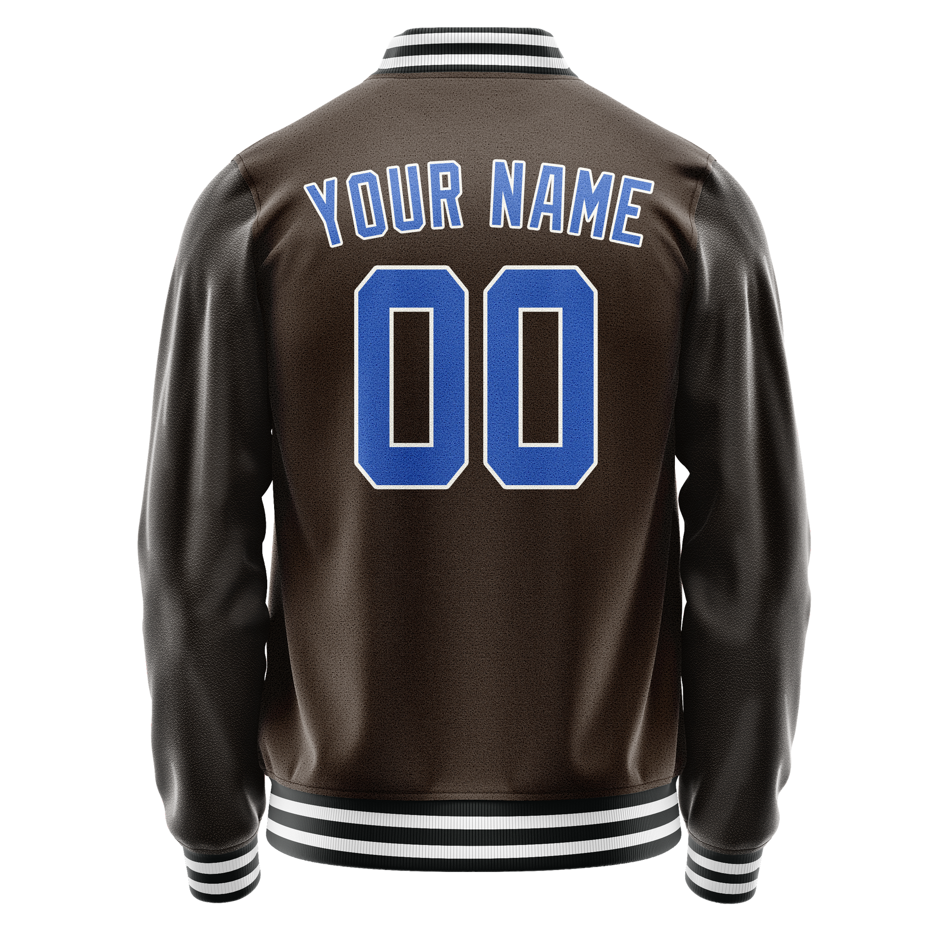Custom Brown Light-Blue Solid Color Varsity Letterman Jacket JA02240617XF073