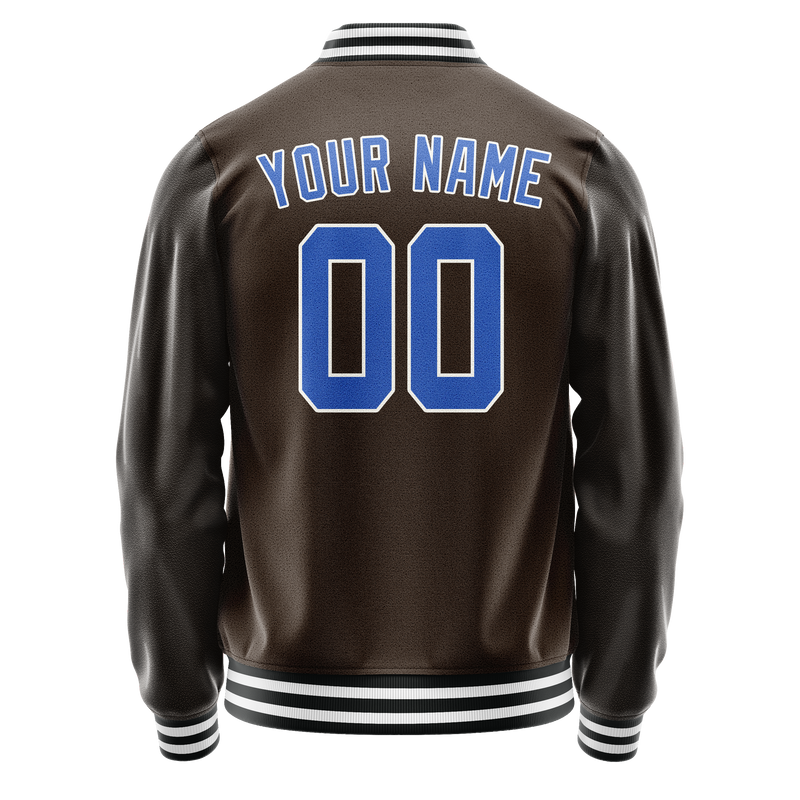 Custom Brown Light-Blue Solid Color Varsity Letterman Jacket JA02240617XF073