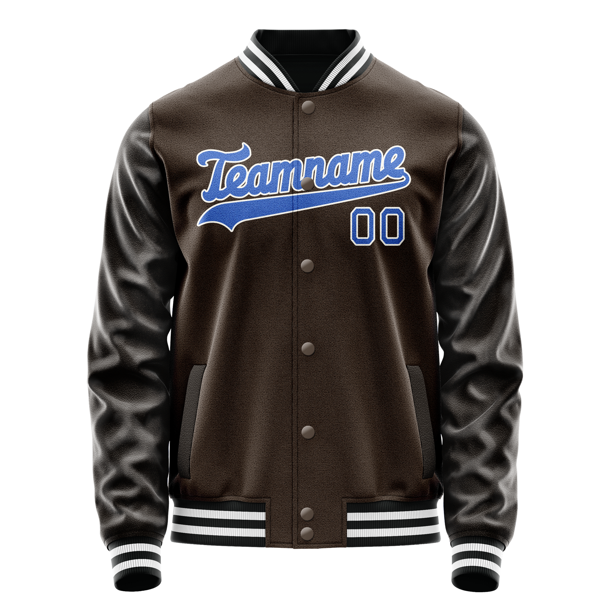 Custom Brown Light-Blue Solid Color Varsity Letterman Jacket JA02240617XF073