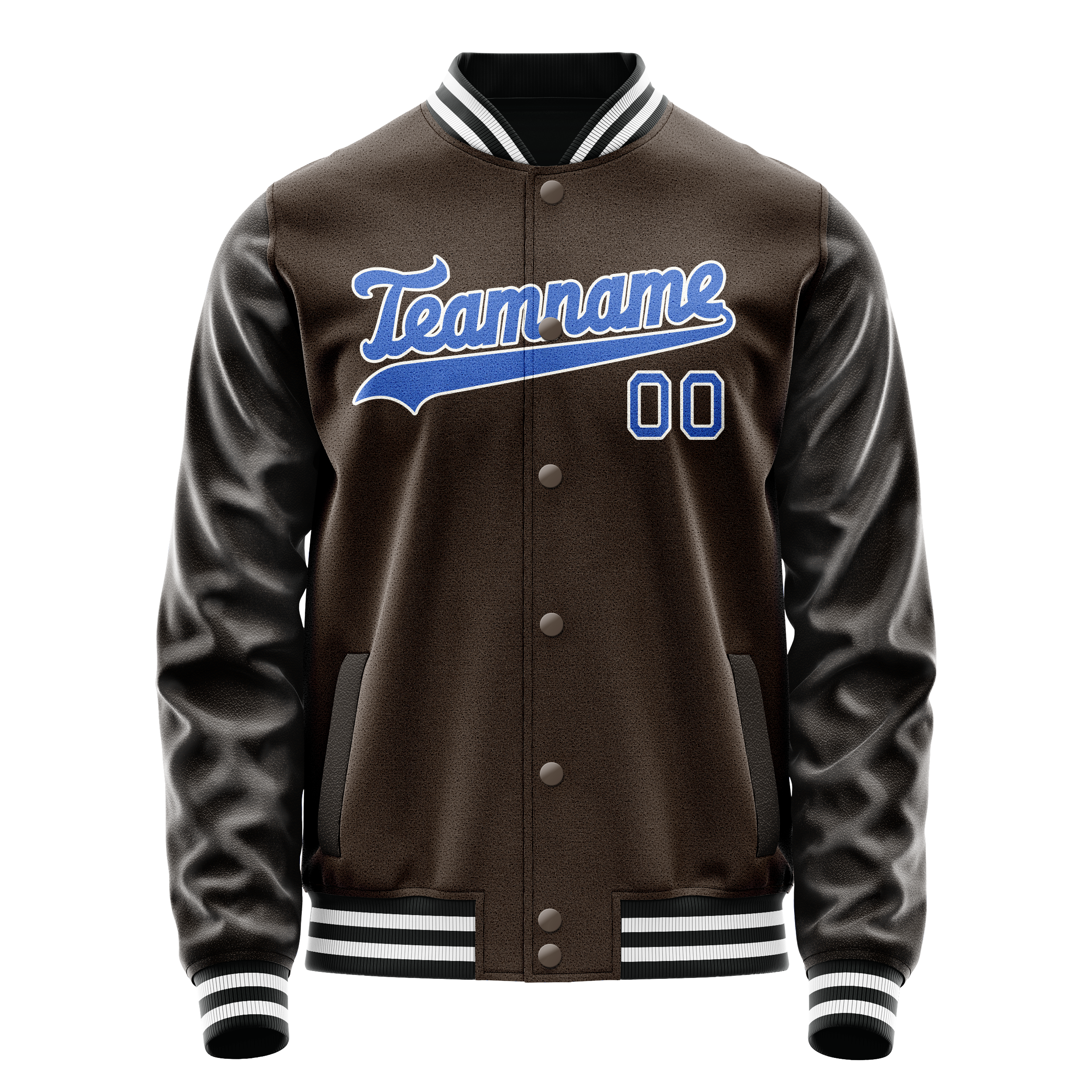 Custom Brown Light-Blue Solid Color Varsity Letterman Jacket JA02240617XF073