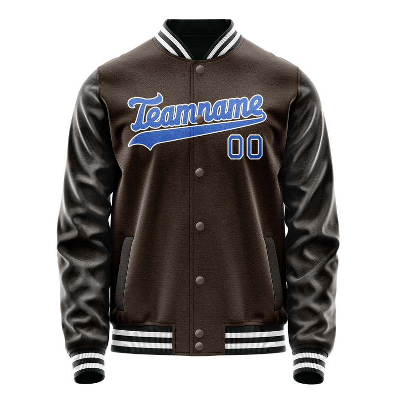 Custom Brown Light-Blue Solid Color Varsity Letterman Jacket JA02240617XF073