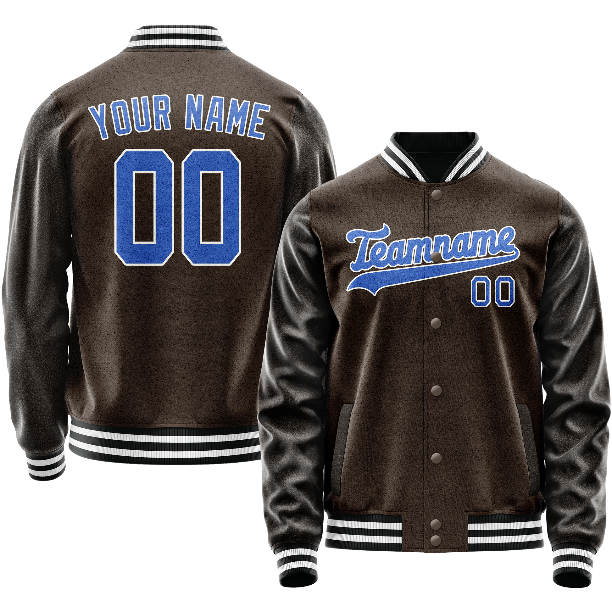 Custom Brown Light-Blue Solid Color Varsity Letterman Jacket JA02240617XF073
