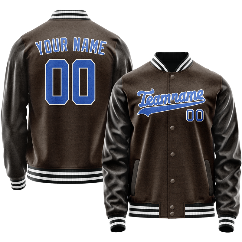 Custom Brown Light-Blue Solid Color Varsity Letterman Jacket JA02240617XF073