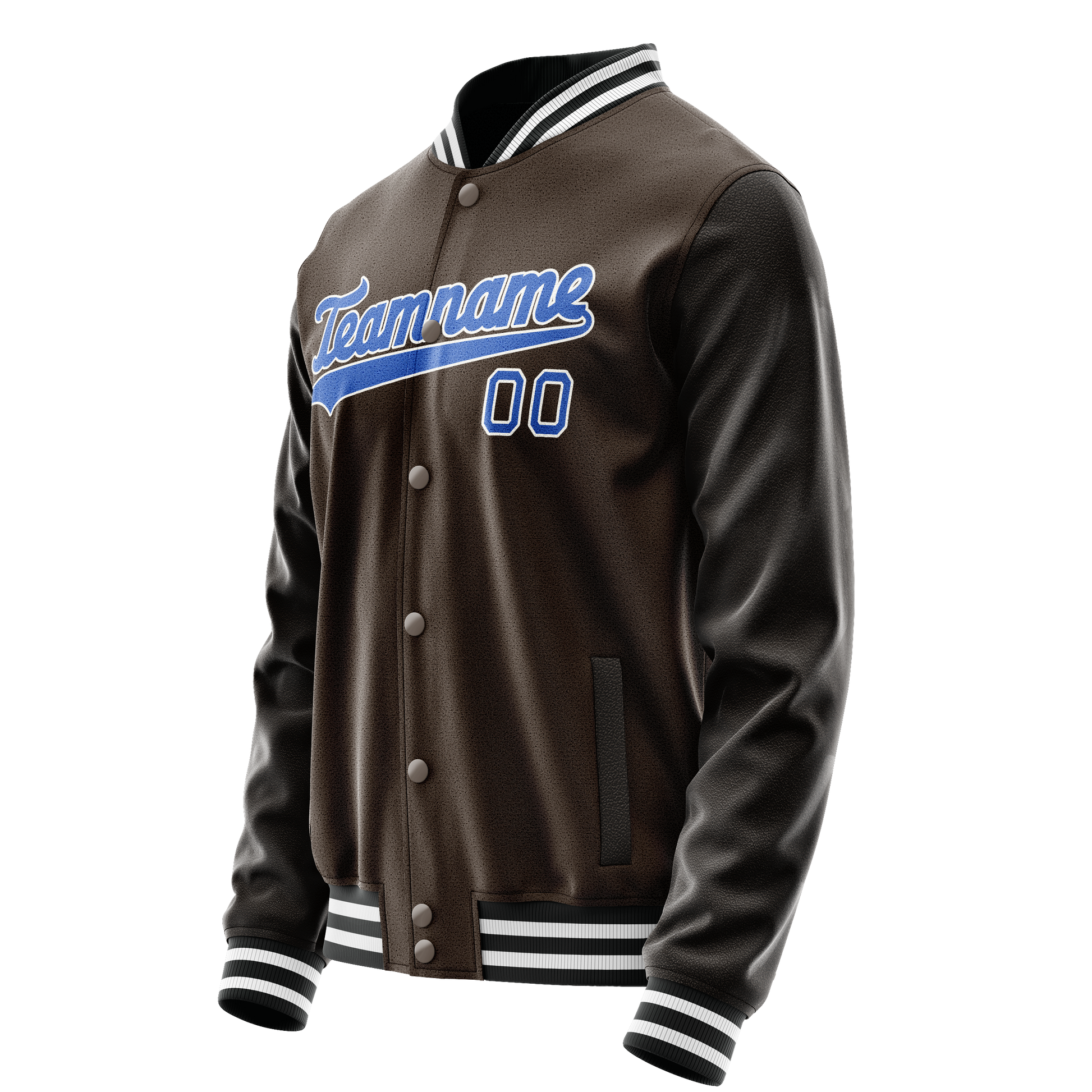 Custom Brown Light-Blue Solid Color Varsity Letterman Jacket JA02240617XF073