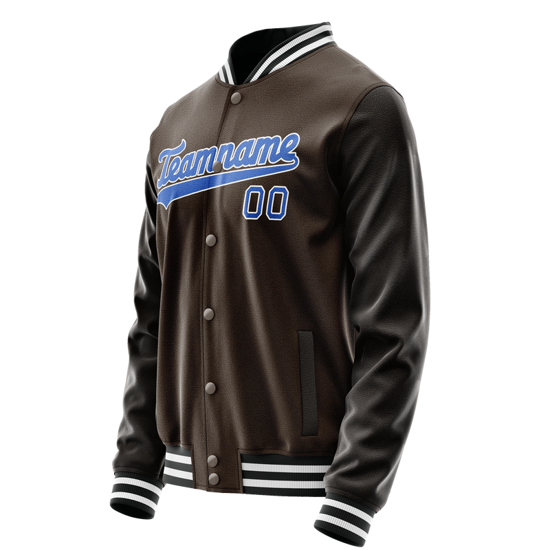 Custom Brown Light-Blue Solid Color Varsity Letterman Jacket JA02240617XF073