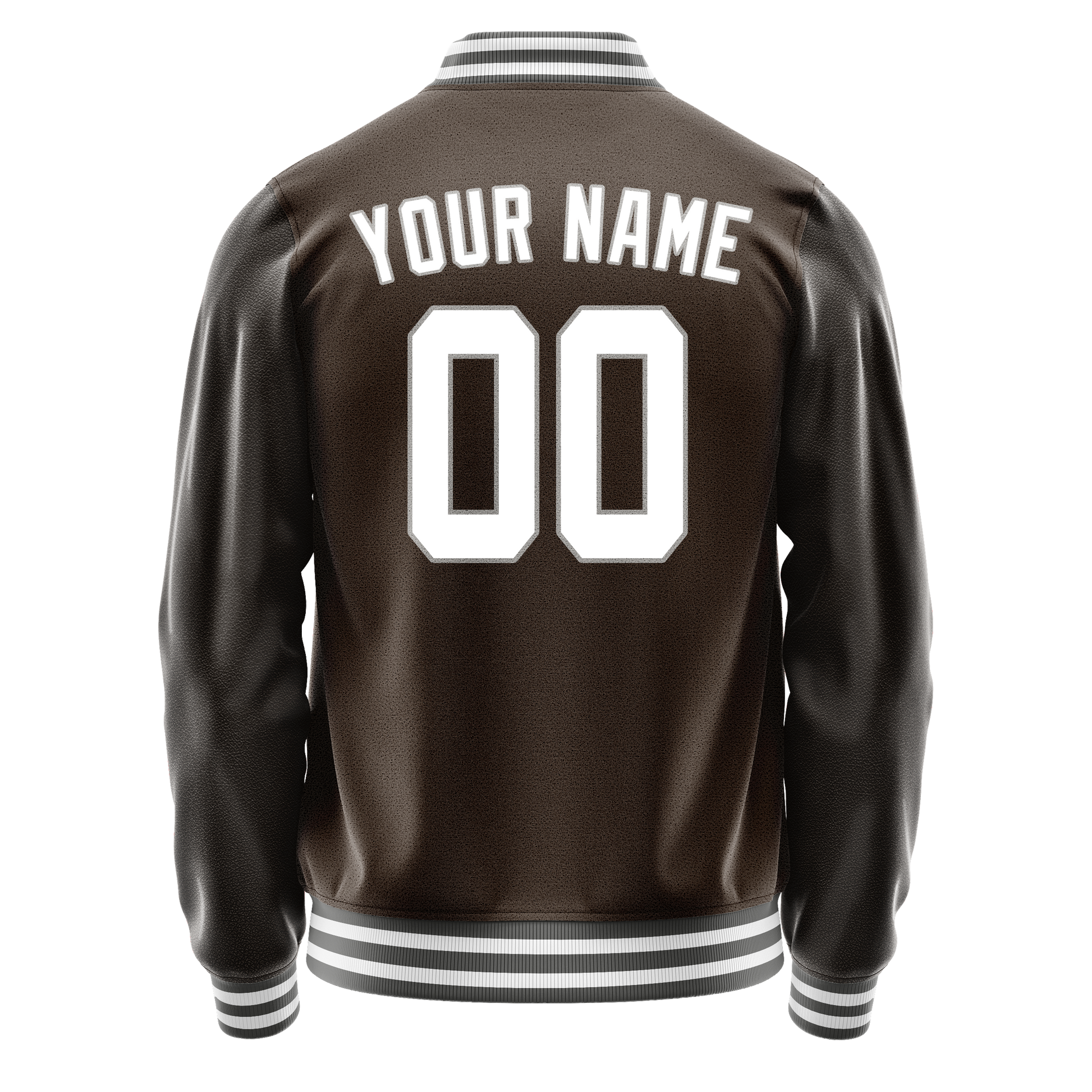 Custom Brown White Solid Color Varsity Letterman Jacket JA02240617XF062