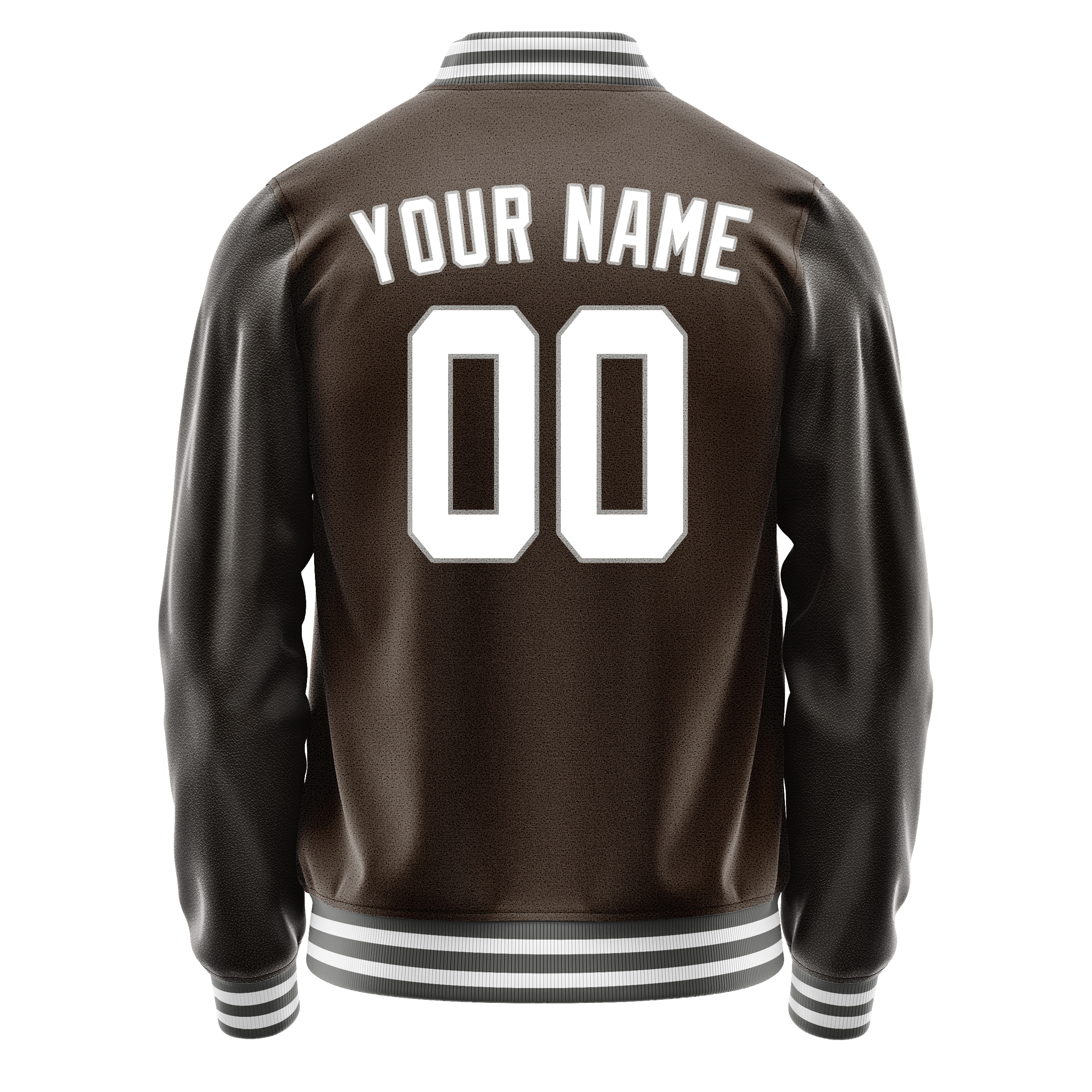 Custom Brown White Solid Color Varsity Letterman Jacket JA02240617XF062
