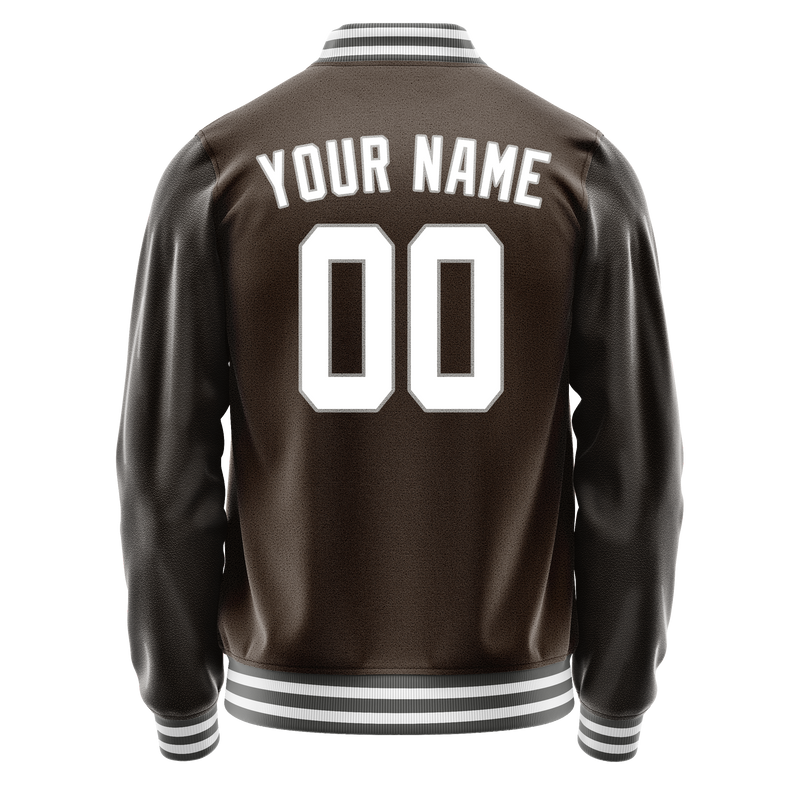 Custom Brown White Solid Color Varsity Letterman Jacket JA02240617XF062