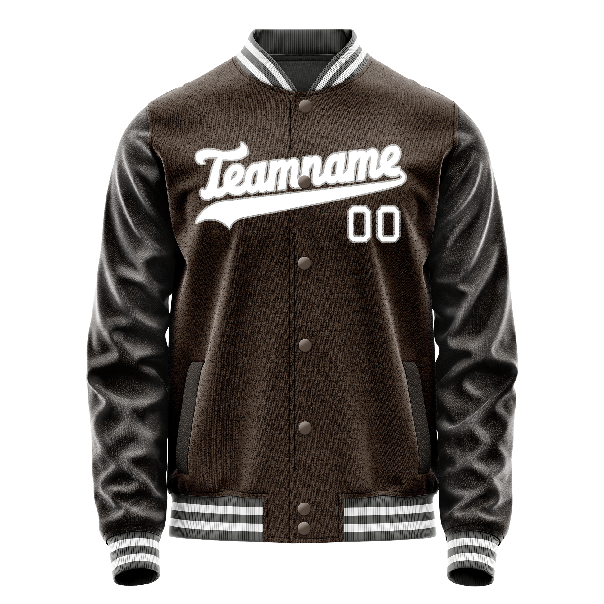 Custom Brown White Solid Color Varsity Letterman Jacket JA02240617XF062