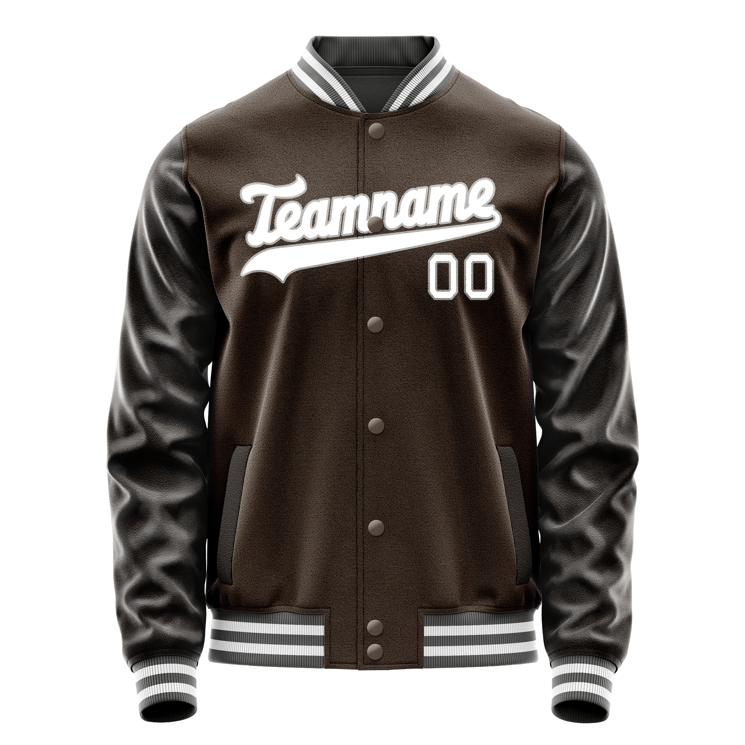 Custom Brown White Solid Color Varsity Letterman Jacket JA02240617XF062