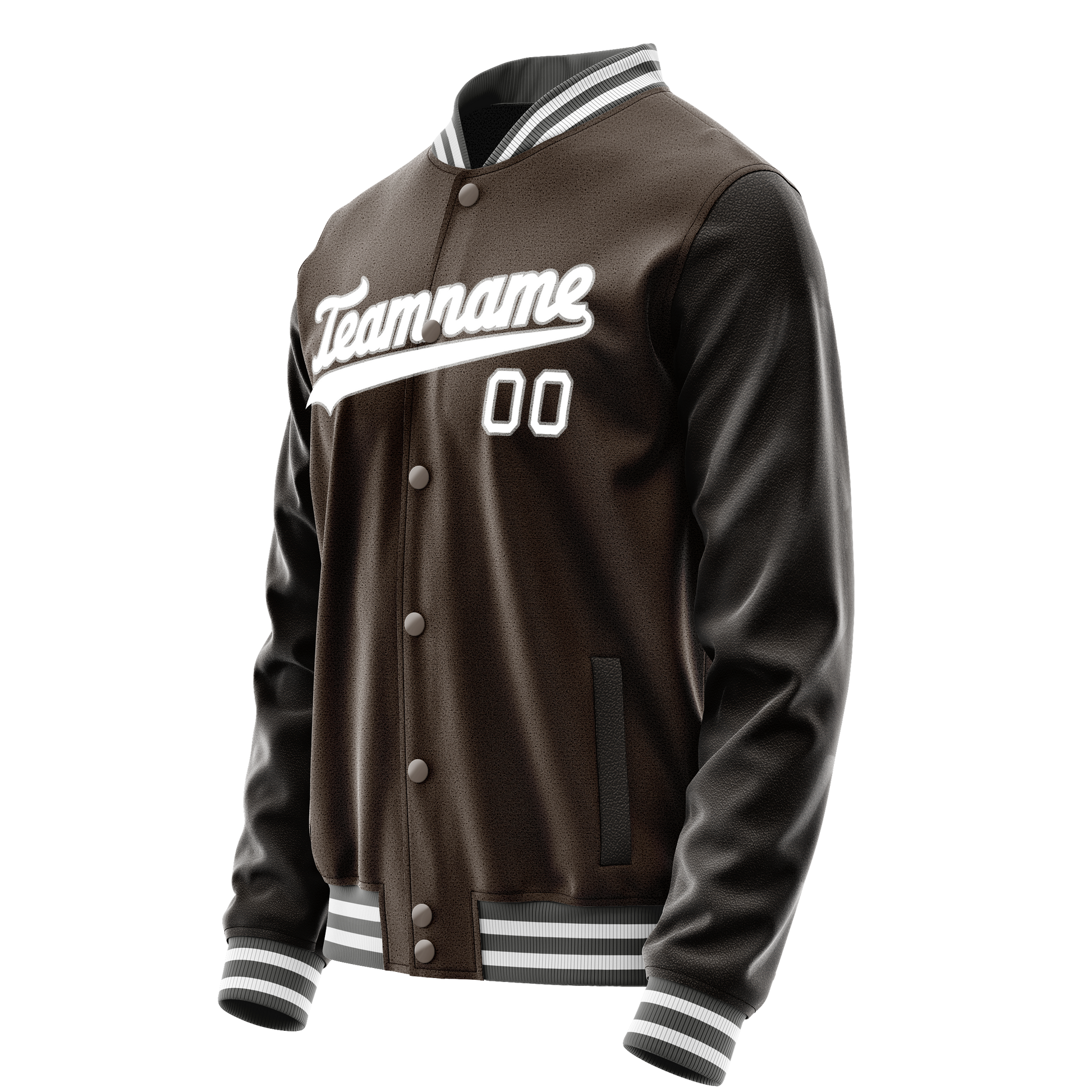 Custom Brown White Solid Color Varsity Letterman Jacket JA02240617XF062
