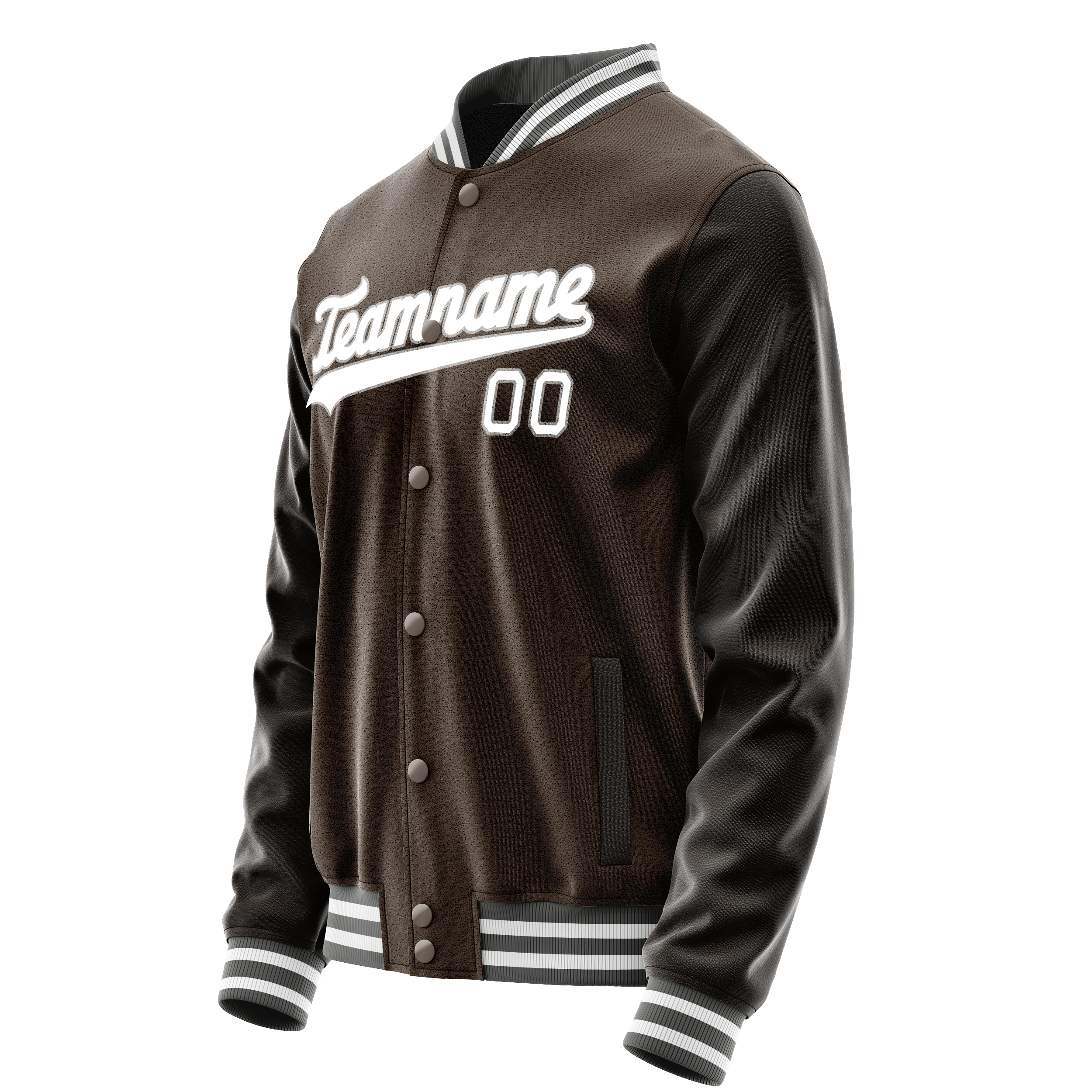 Custom Brown White Solid Color Varsity Letterman Jacket JA02240617XF062